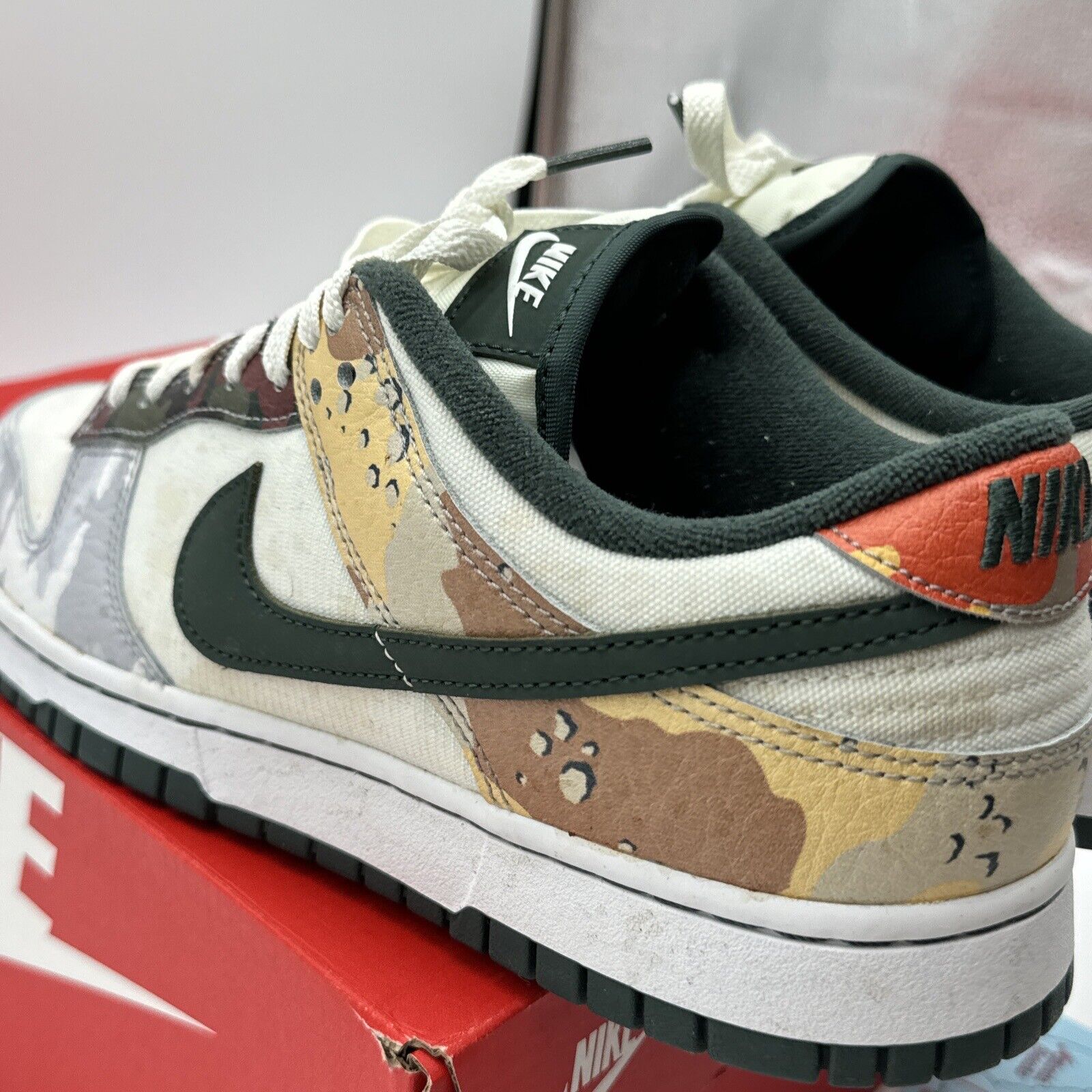 Nike Dunk Low SE Sail Multi Camo Shoes Mens 9.5 DH0957-100 Army Green Desert Og
