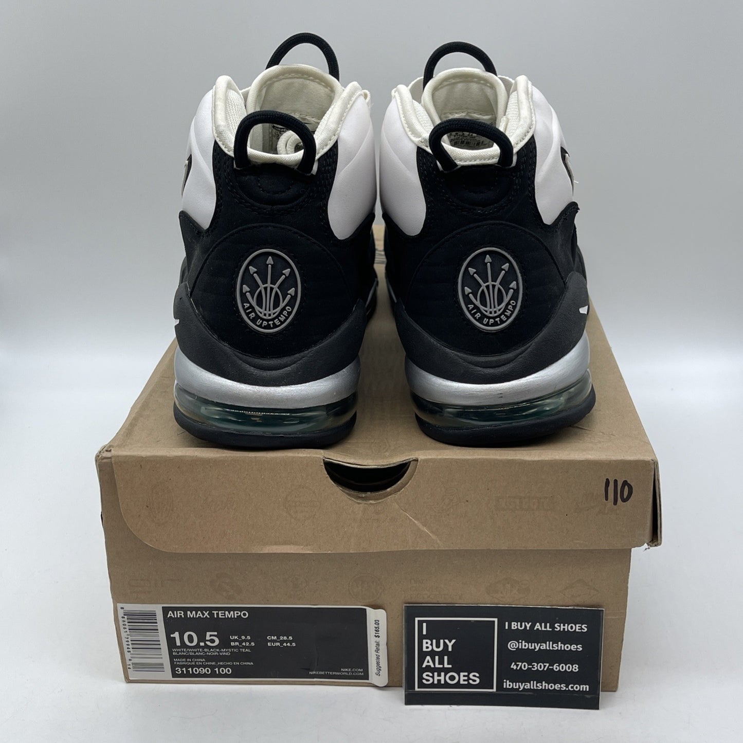 Size 10.5 - Nike Air Max Tempo 2011 White Black Teal Suede Leather (311090-100)