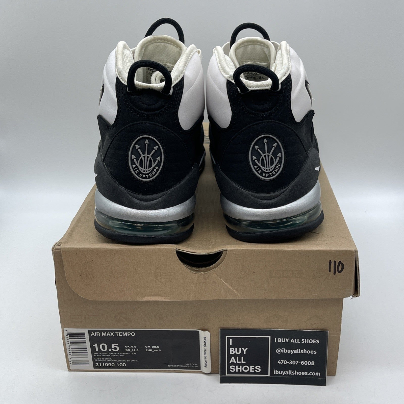Size 10.5 - Nike Air Max Tempo 2011 White Black Teal Suede Leather (311090-100)