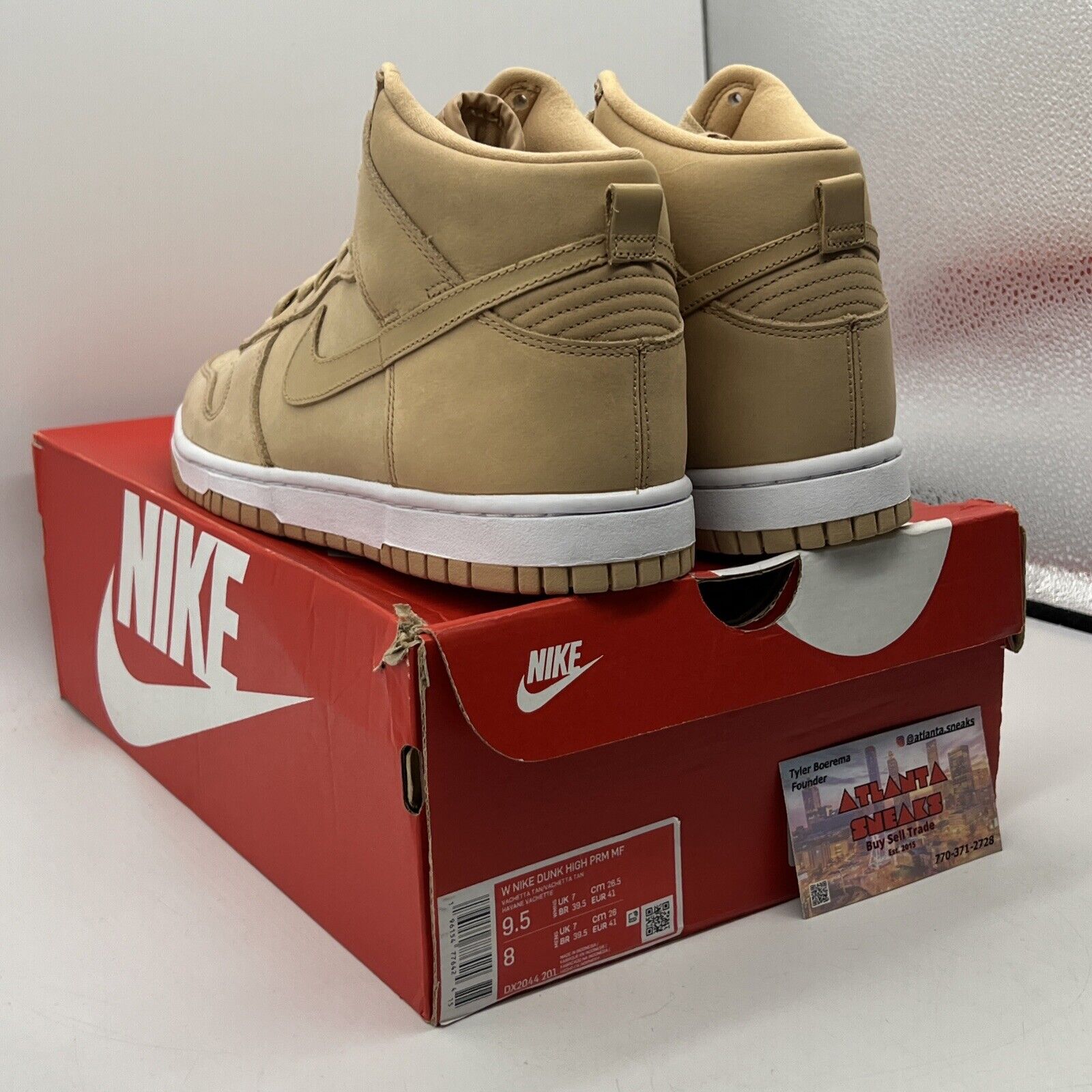 Size 9.5 - Nike Dunk Premium High Vachetta Tan W Suede White  (DX2044-201)