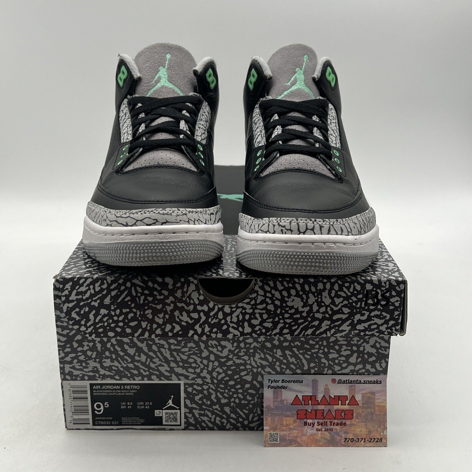 Size 9.5 - Air Jordan 3 Retro Green Glow Black White Mint Leather (CT8532-031)