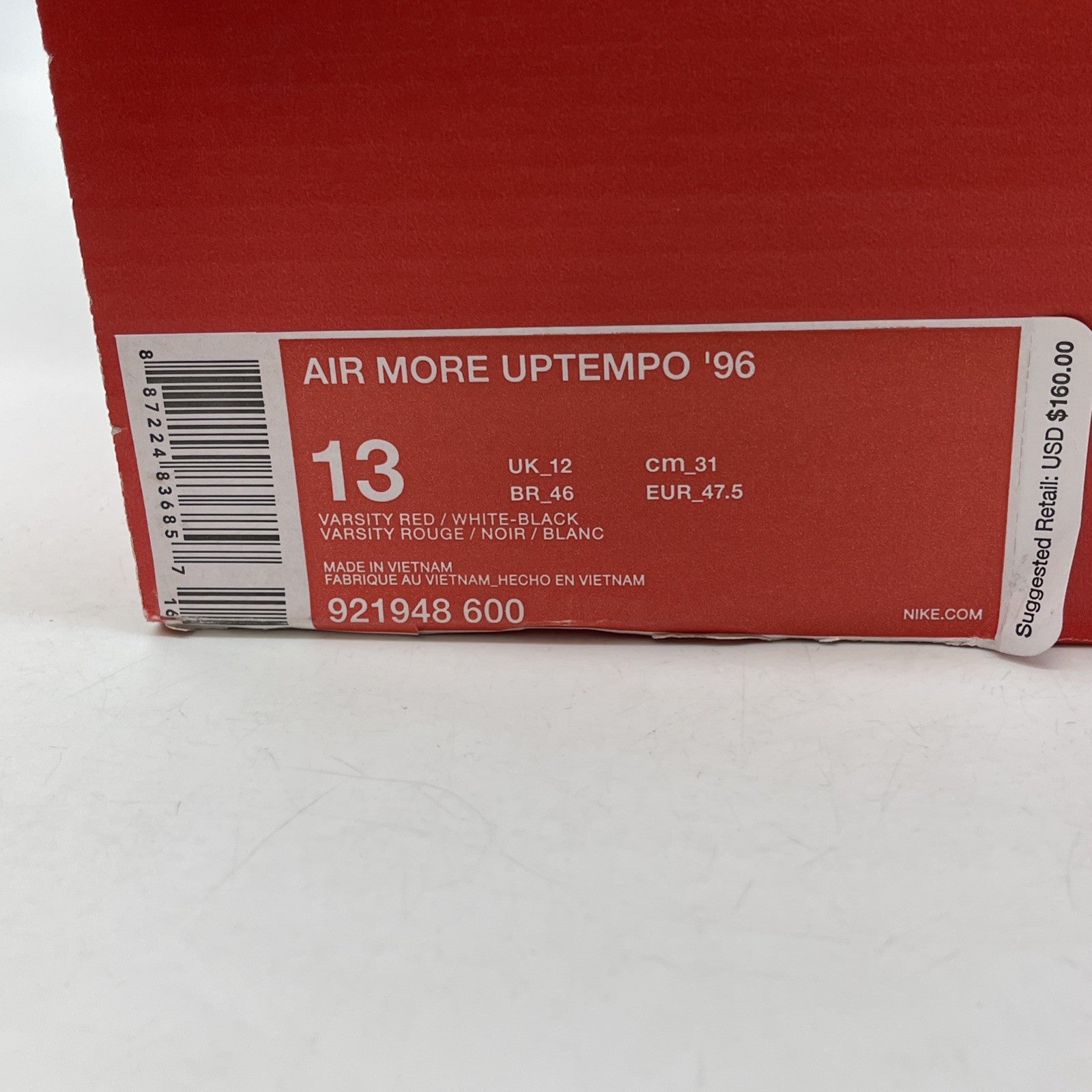 Size 13 - Nike Air More Uptempo Bulls 2017 Red Black Suede Leather (921948-600)