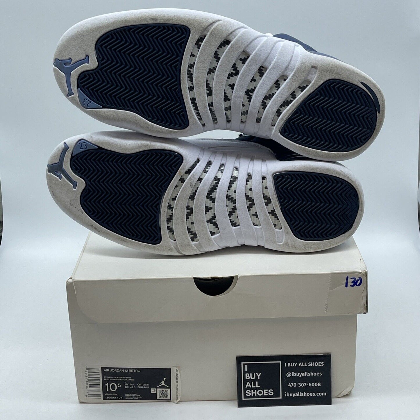 Size 10.5 - Jordan 12 Retro Indigo Blue Silver White Leather (130690-404)