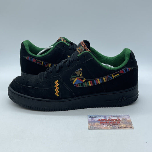 Size 12 - Nike Air Force 1 Peace Black Suede Yellow Green Leather (488298-059)