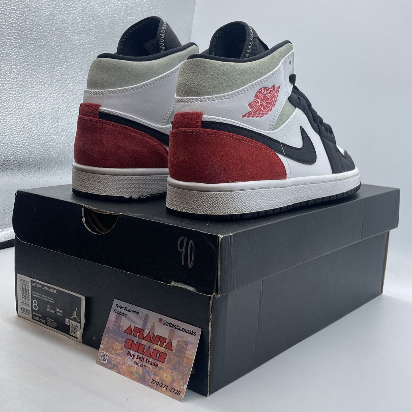 Size 8 - Air Jordan 1 SE Mid Red Black Toe White Suede (852542-100)