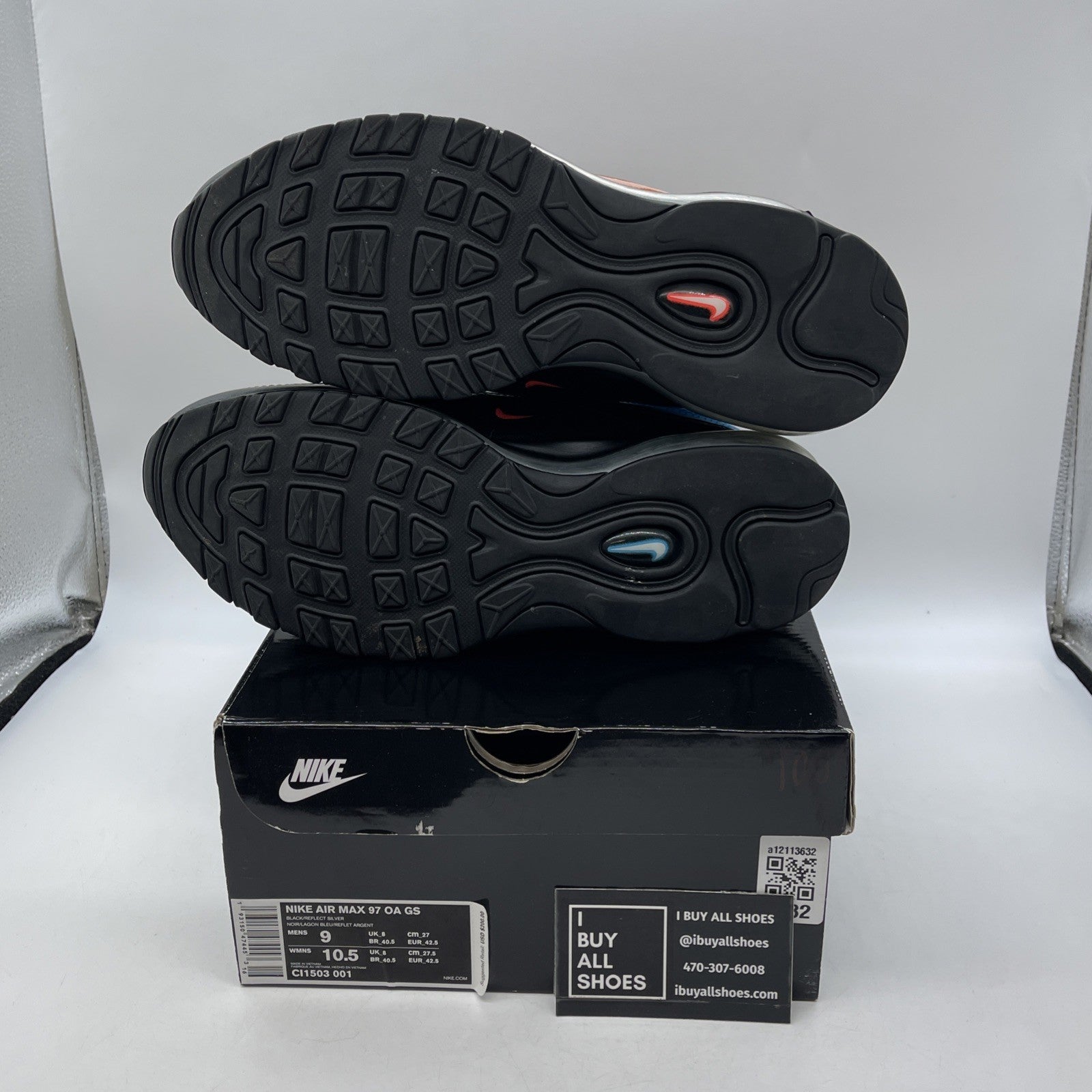 Size 9 - Nike Air Max 97 On Air: Neon Seoul Black Leather (CI1503-001)