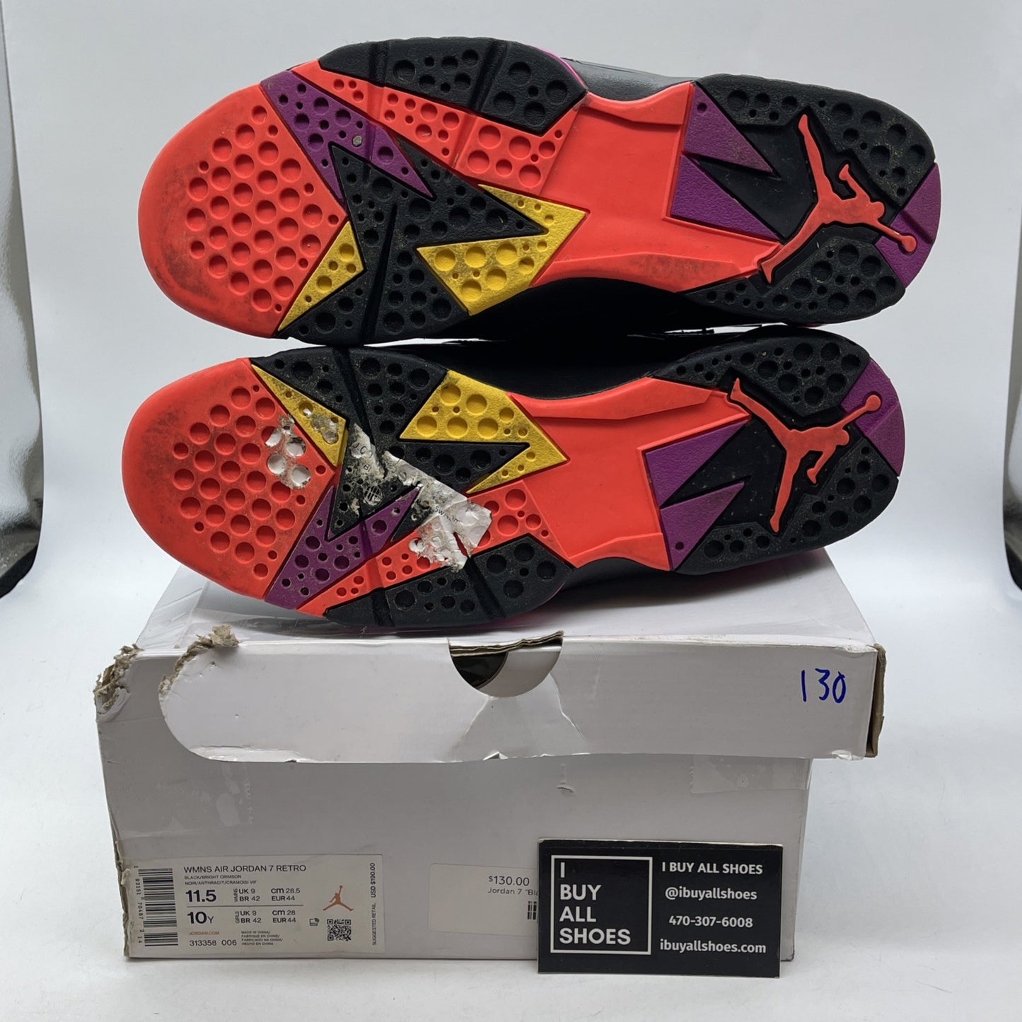 Size 11.5W - Air Jordan 7 Retro Black Gloss Suede Leather (313358-006)