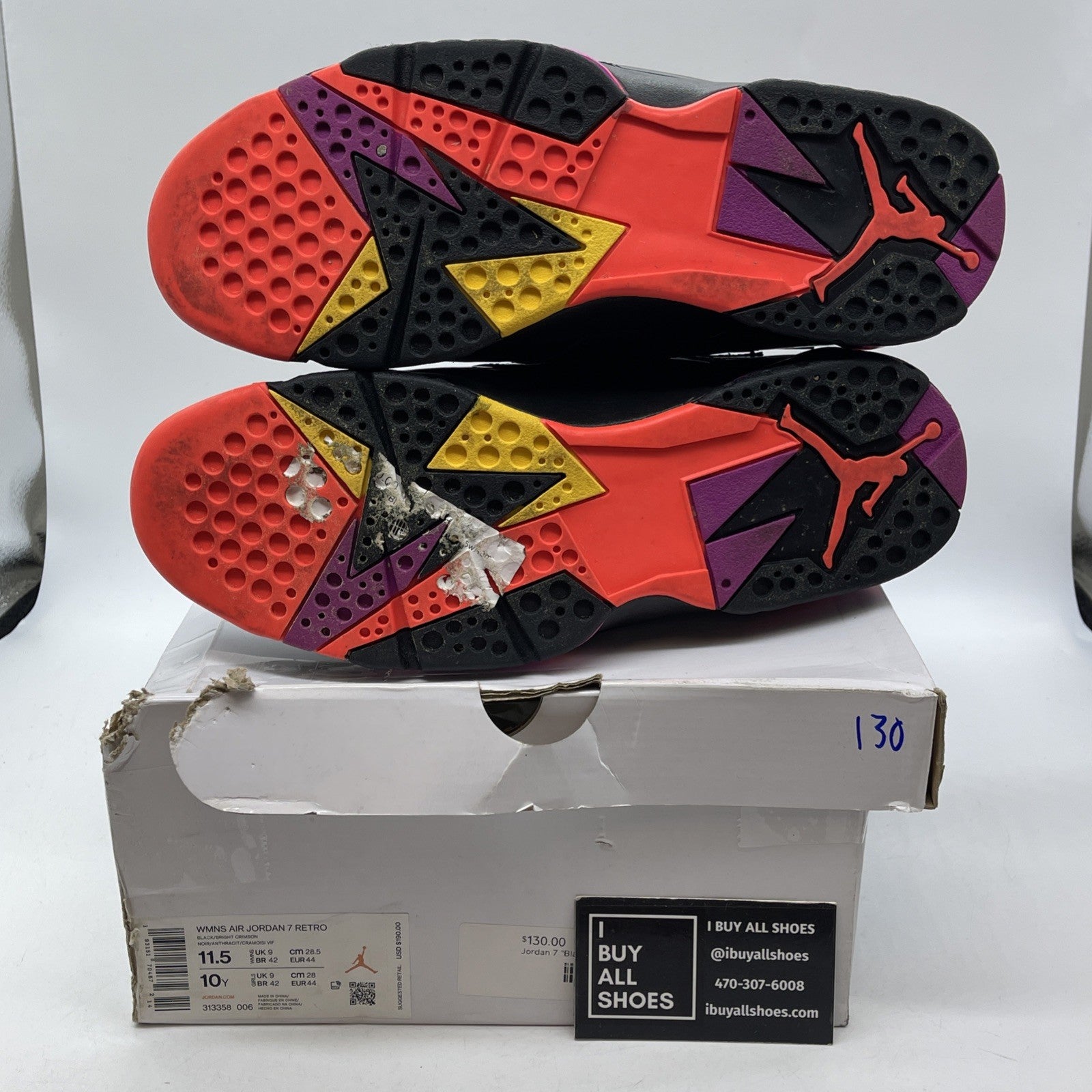 Size 11.5W - Air Jordan 7 Retro Black Gloss Suede Leather (313358-006)