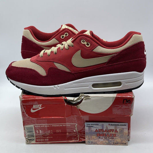 Size 11 - Nike Air Max 1 Premium Retro Red Curry Brown Suede (908366-600)