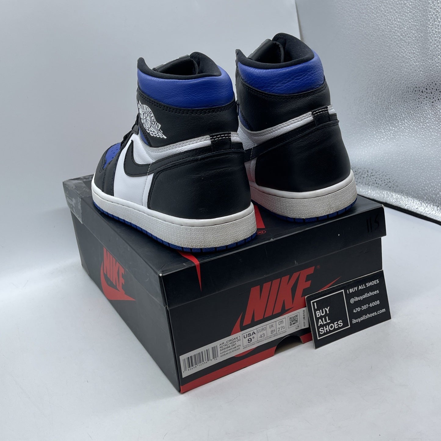 Size 9.5 - Jordan 1 Retro OG High Royal Toe Black White Leather (555088-041)