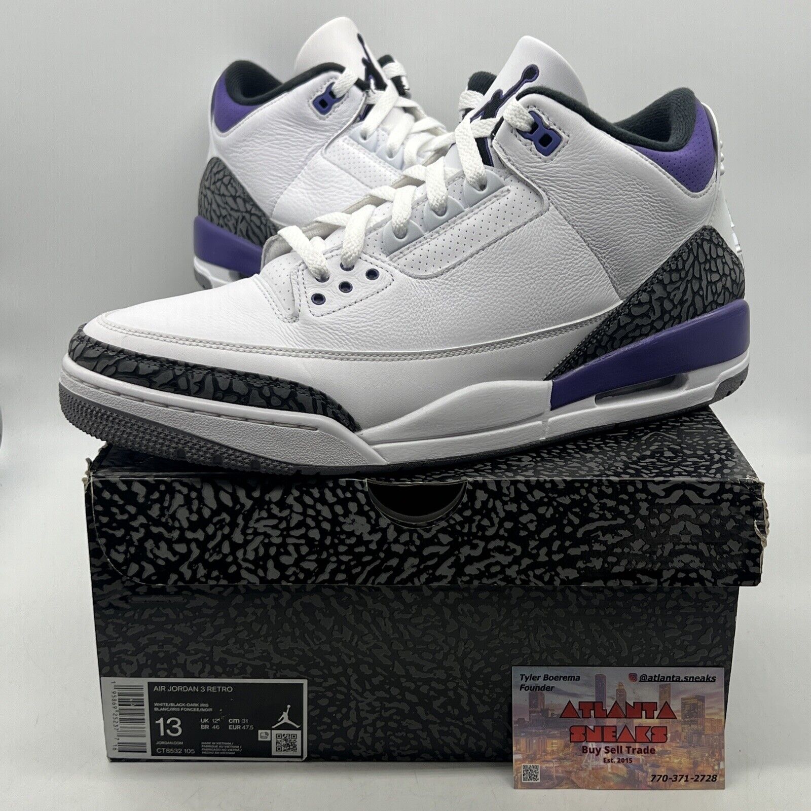 Size 13 - Jordan 3 Retro Mid Dark Iris White Leather Grey (CT8532-105)