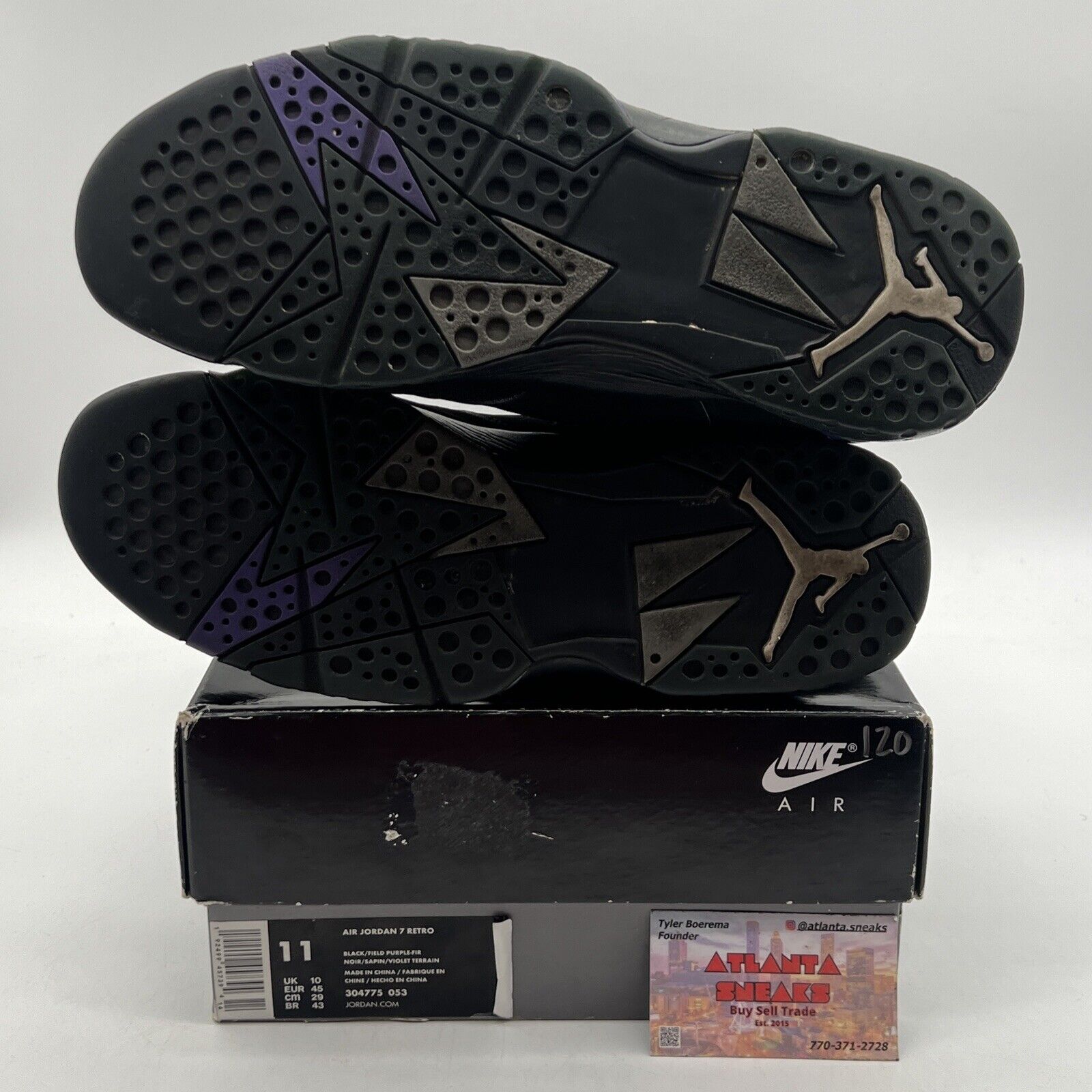 Size 11 - Air Jordan 7 Retro PE Ray Allen Black Purple Green Suede (304775-053)