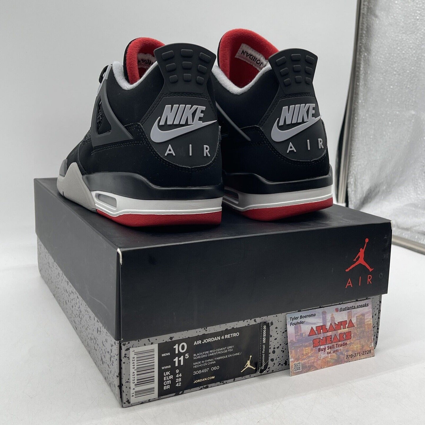 Size 10 - Jordan 4 Retro OG Mid Bred 2019 Black Grey White Suede (308497-060)