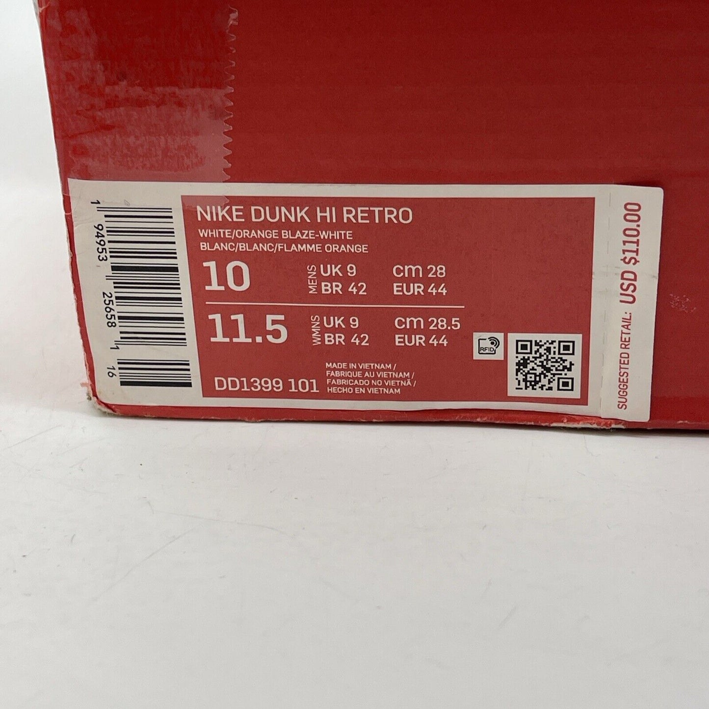 Size 10 - Nike Dunk SP 2021 High Syracuse Orange White Leather (DD1399-101)