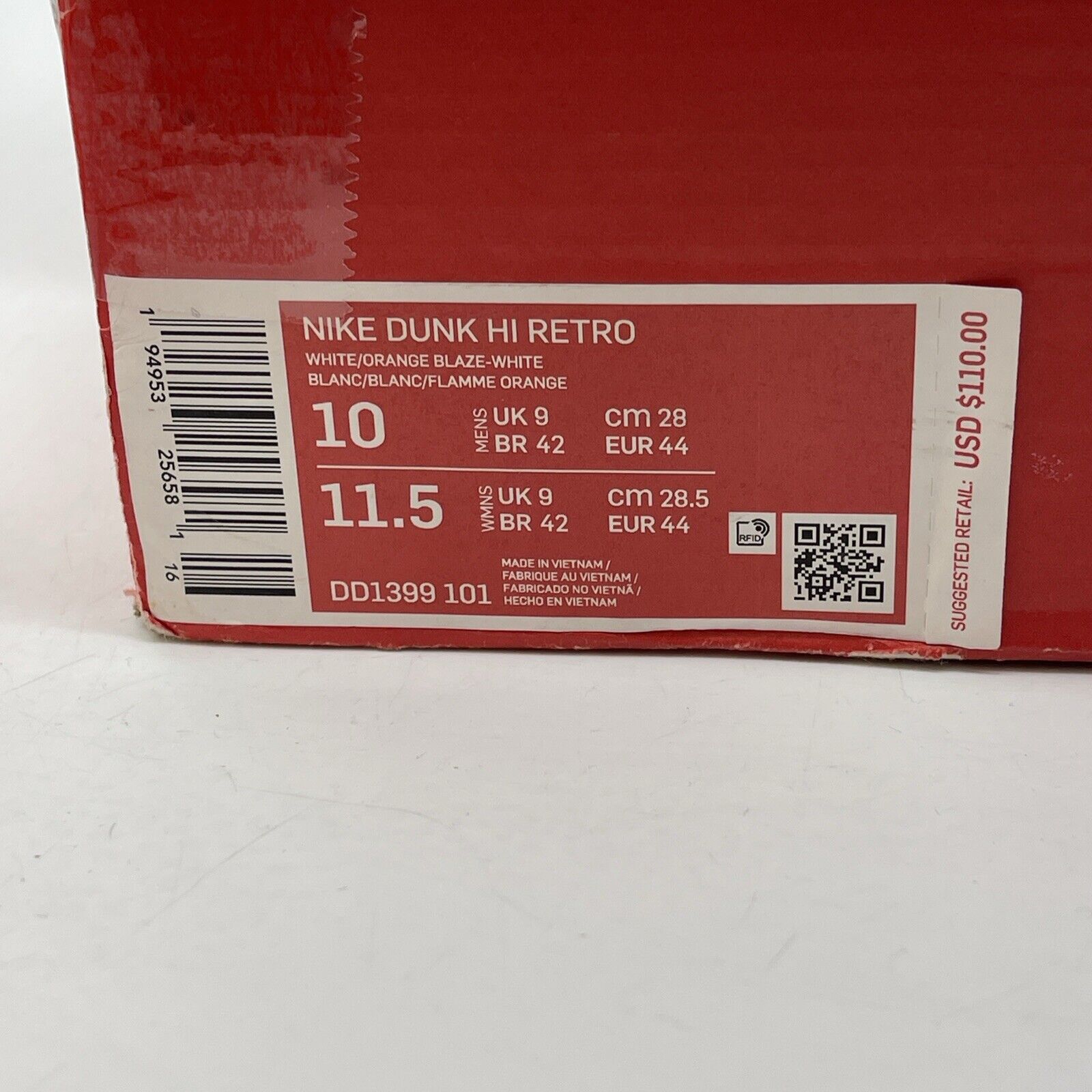 Size 10 - Nike Dunk SP 2021 High Syracuse Orange White Leather (DD1399-101)