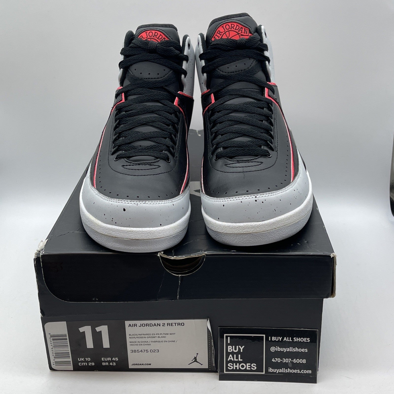 Size 11 - Air Jordan 2 Retro Infrared 23 Black Grey Leather (385475-023)
