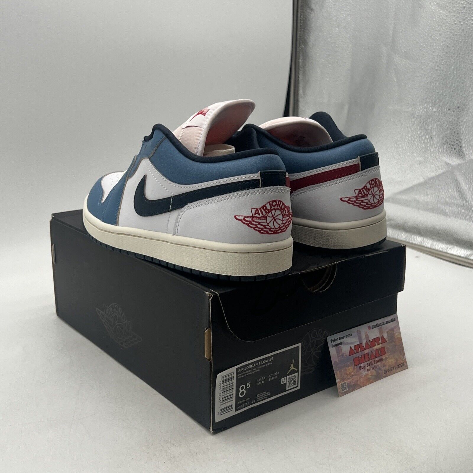 Size 8.5 - Nike Air Jordan 1 Low SE Shoes White Armory Navy (HM3711-144)