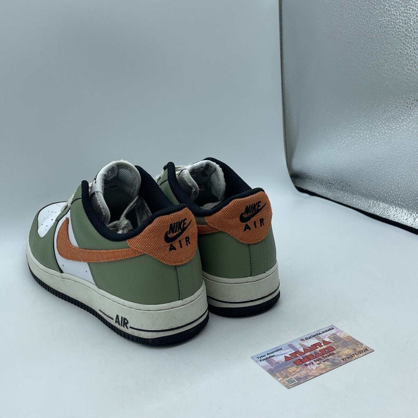 Size 11.5 - Nike Air Force 1 '07 Oil Green Orange White Leather (FD0758-386)