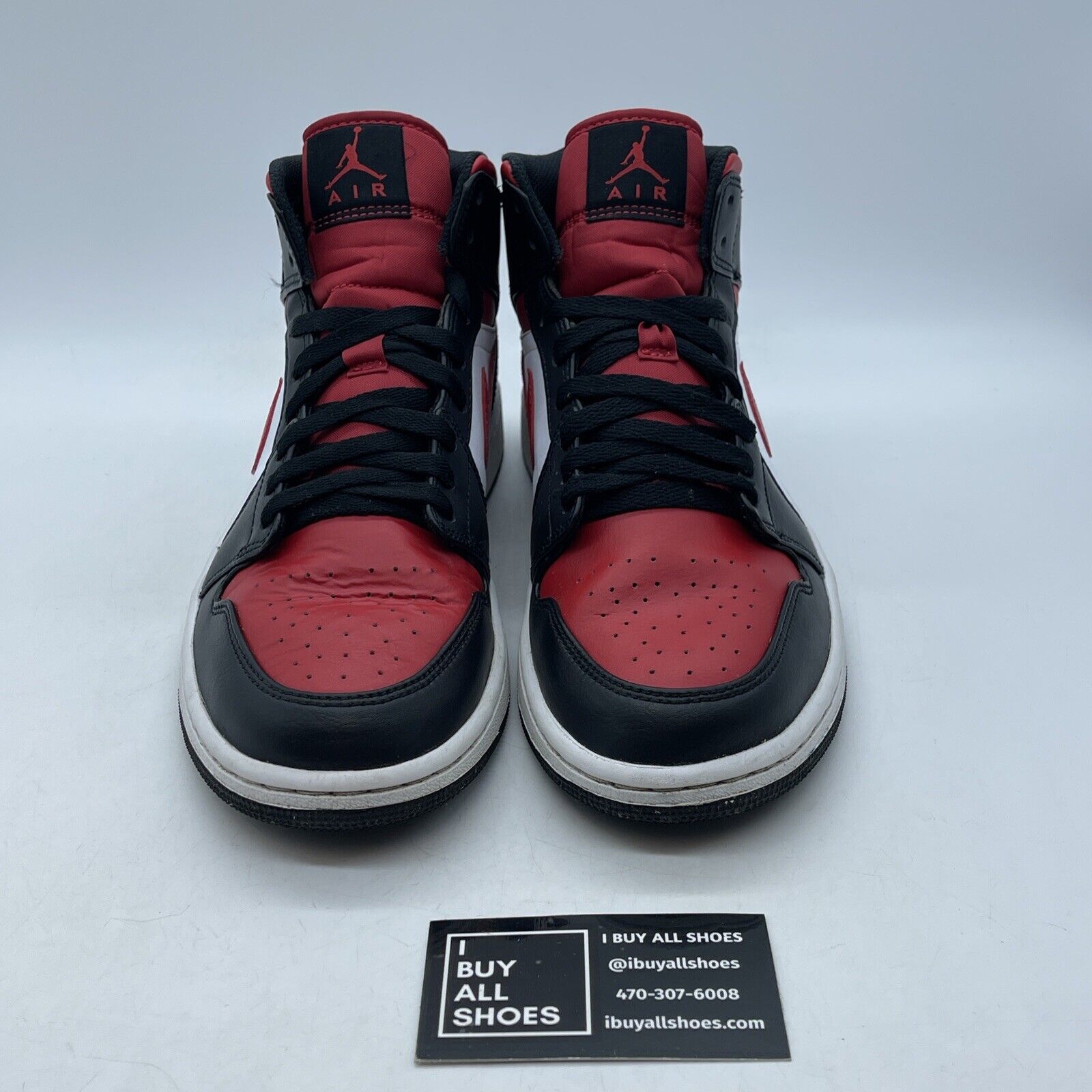 Size 9 - Jordan 1 Mid Bred Toe Black Red White Leather (554724-079)