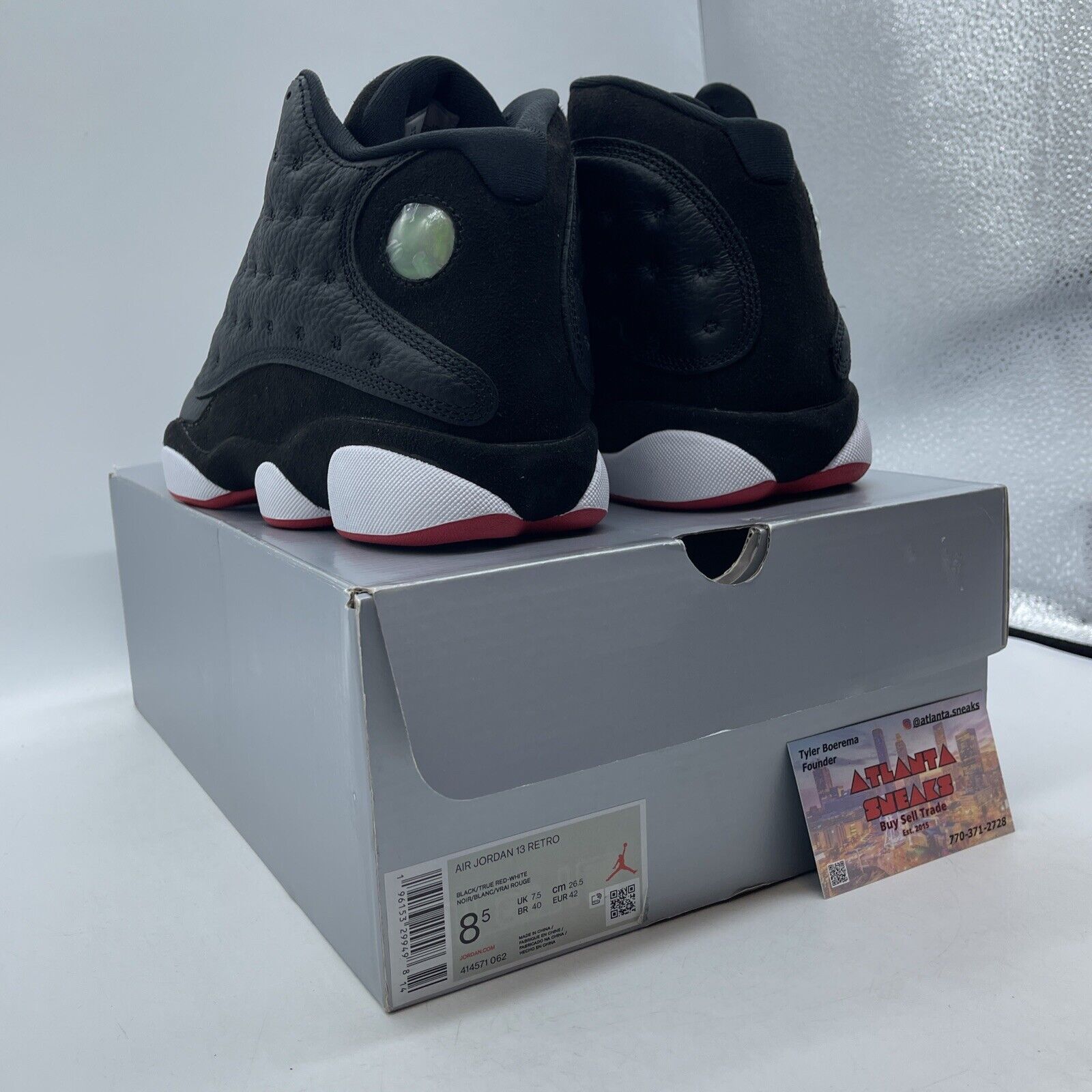 Size 8.5 - Jordan 13 Retro Mid Playoff Black White Red Suede (414571-062)