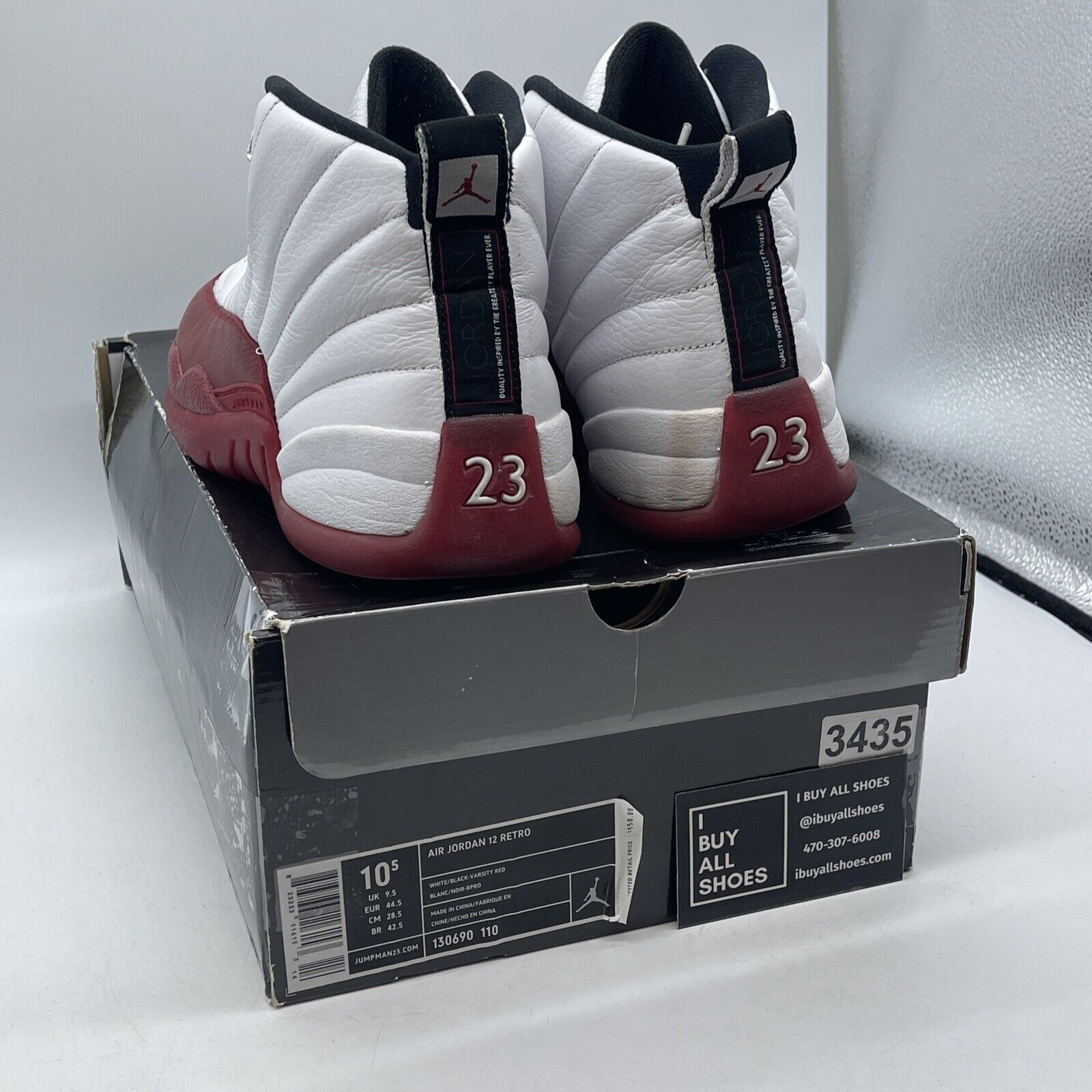 Size 10.5 - Air Jordan 12 Retro 2009 Cherry Black White Leather (130690-110)