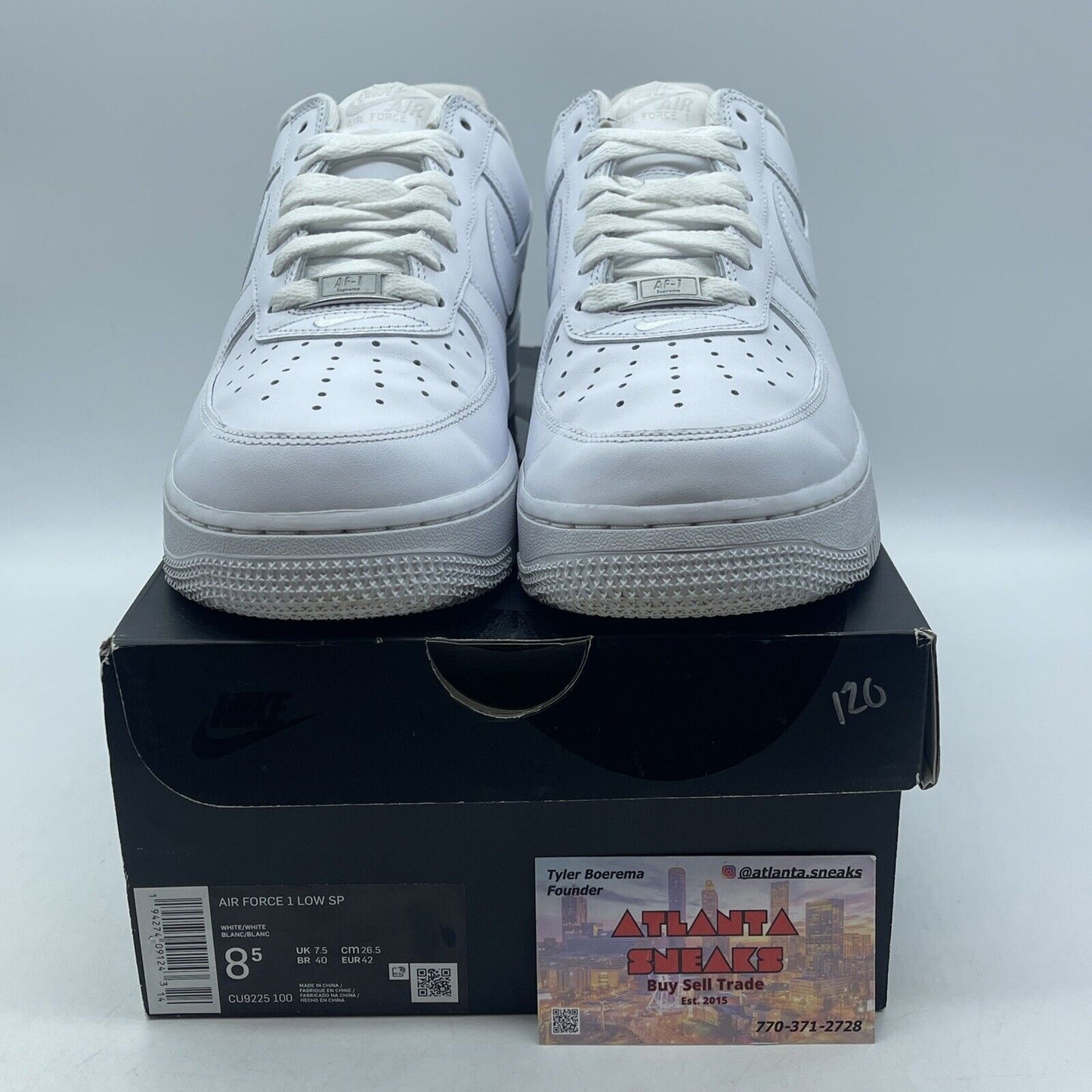 Size 8.5 - Nike Air Force 1 x Supreme Low Box Logo - White (CU9225-100)