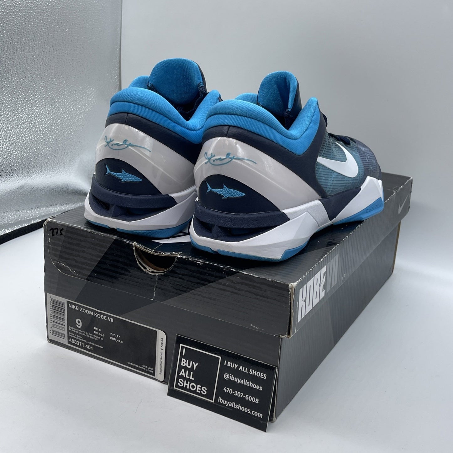 Size 9 - Nike Zoom Kobe 7 System Shark Blue White Leather (488371-401)
