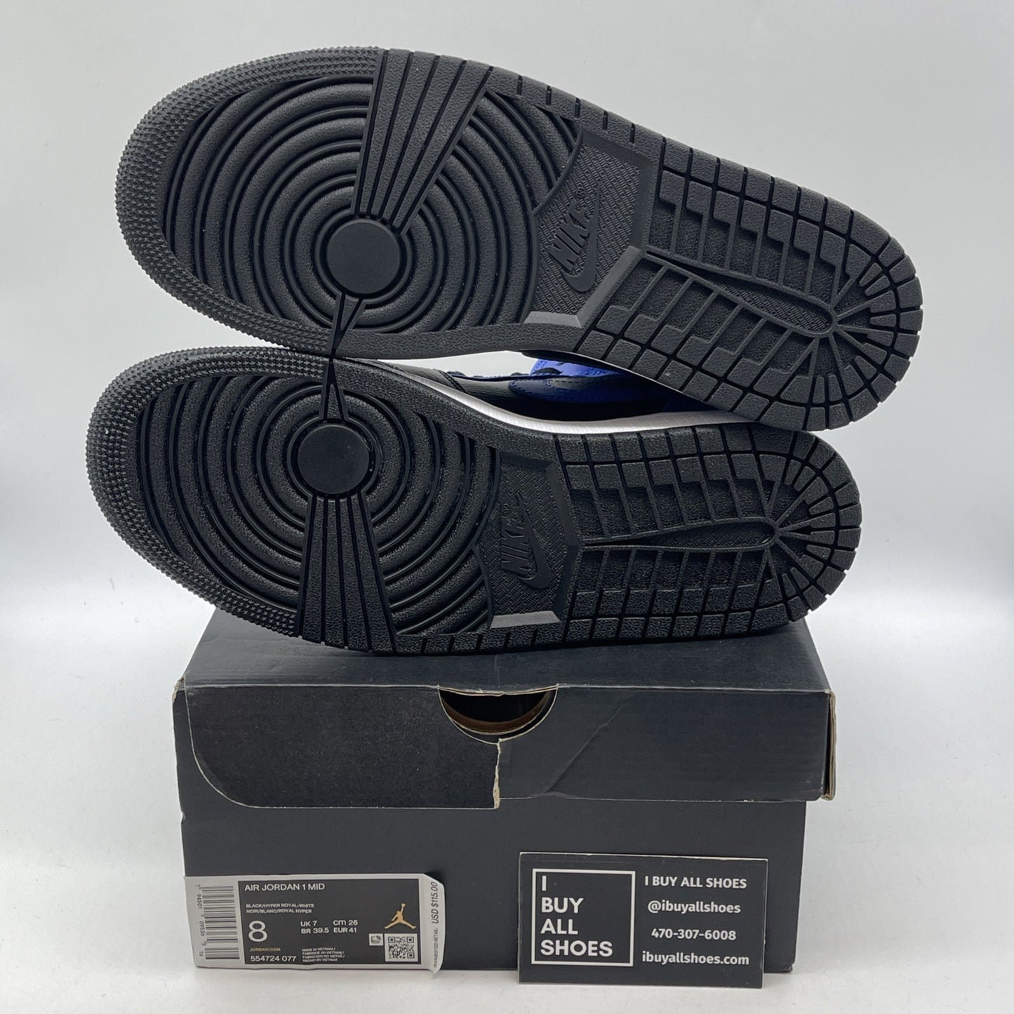Size 8 - Jordan 1 Mid Hyper Royal Black Blue Leather (554724-077)