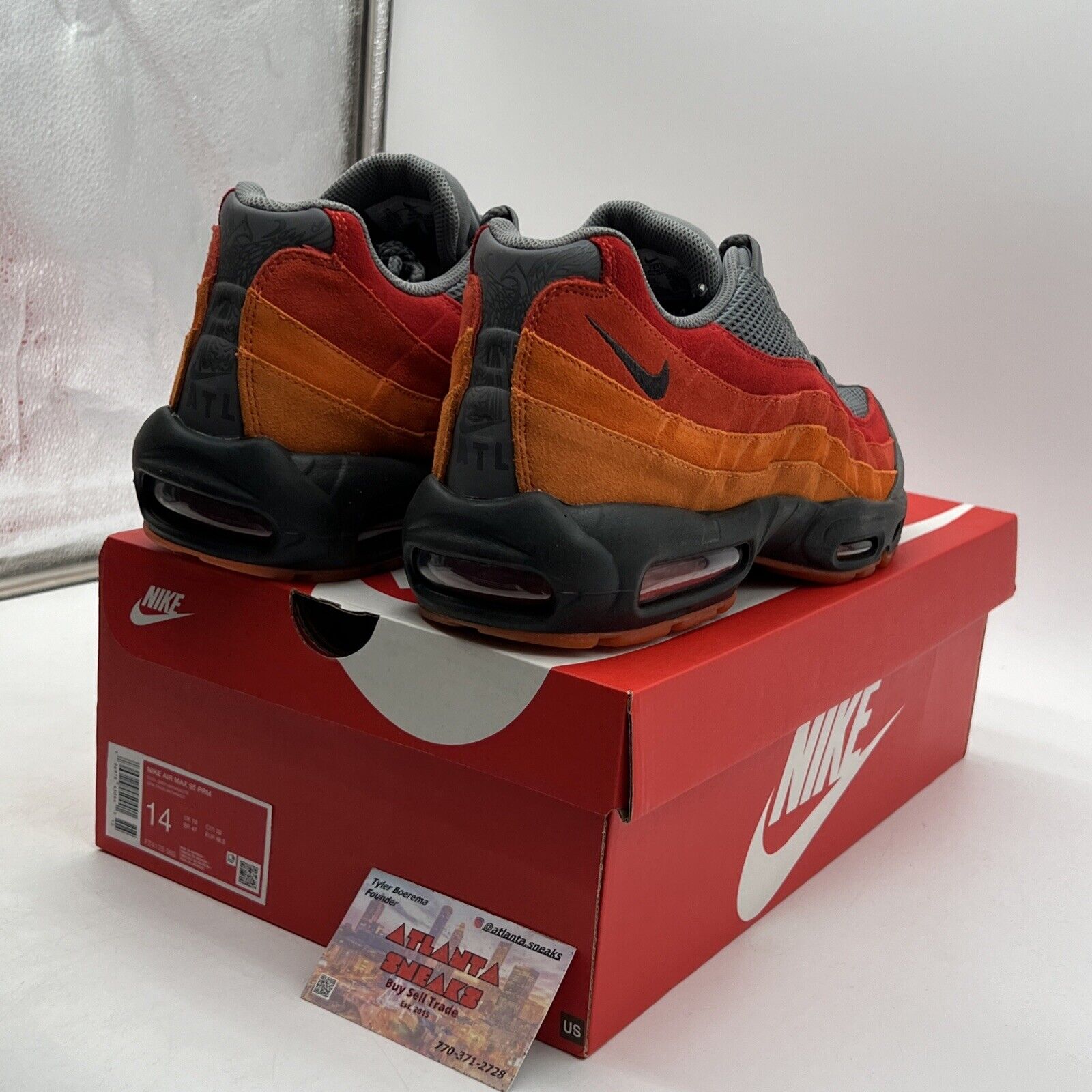 Size 14 - Nike Air Max 95 Premium Atlanta Grey Red Orange (FZ4125-060)