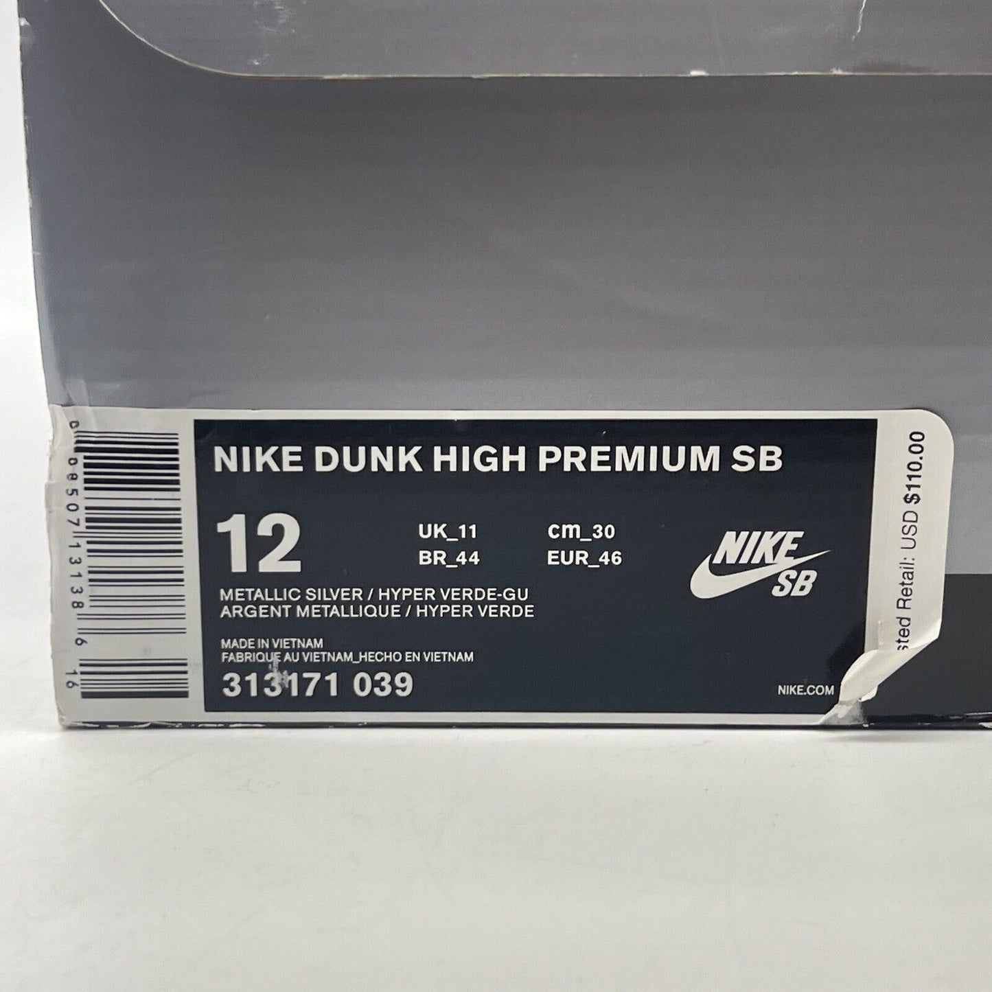 Size 12 - Nike SB Dunk High Silver Box Suede (313171-039)