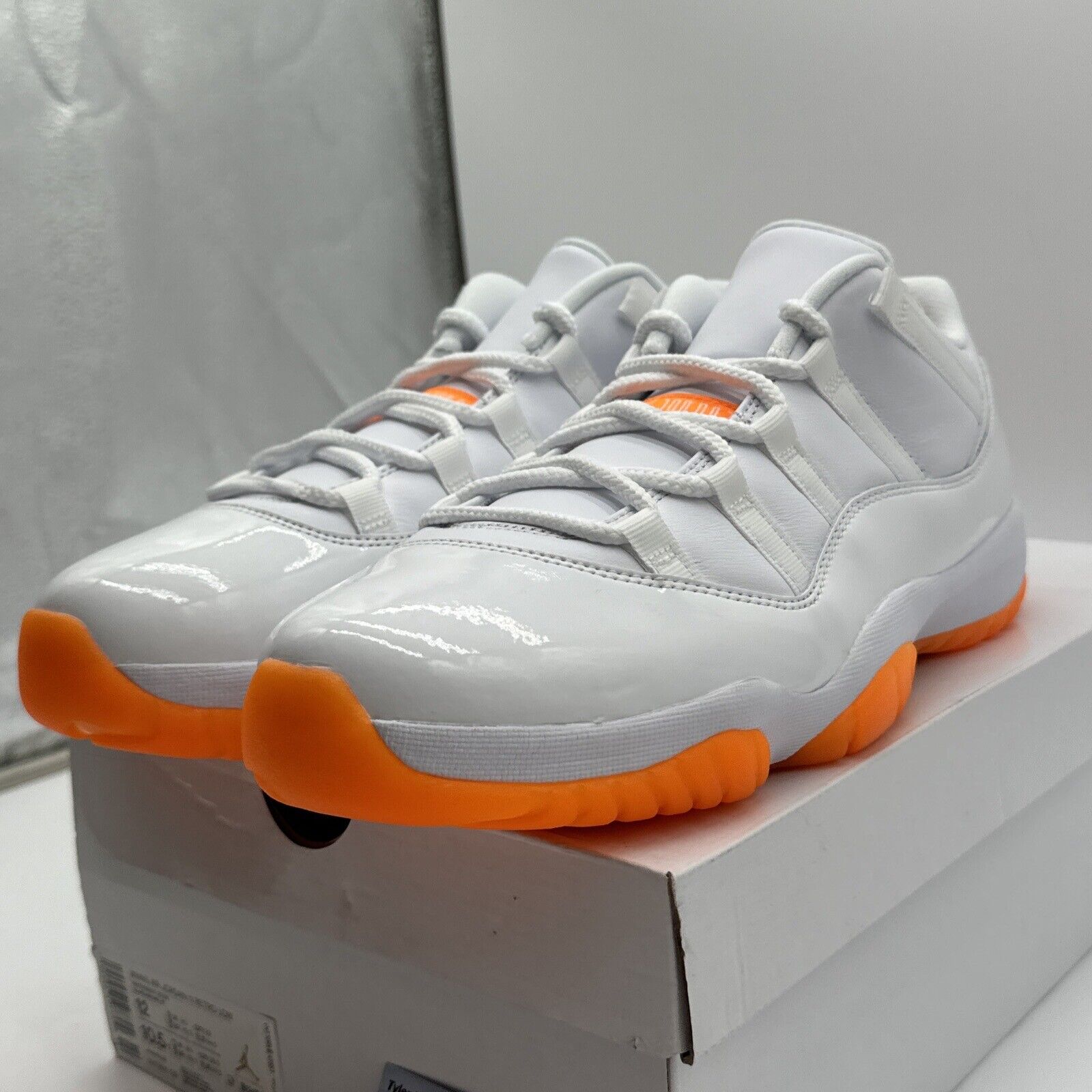 Size 12 - Jordan 11 Retro Low White Citrus Orange Sole Patent Leather Argume Neo