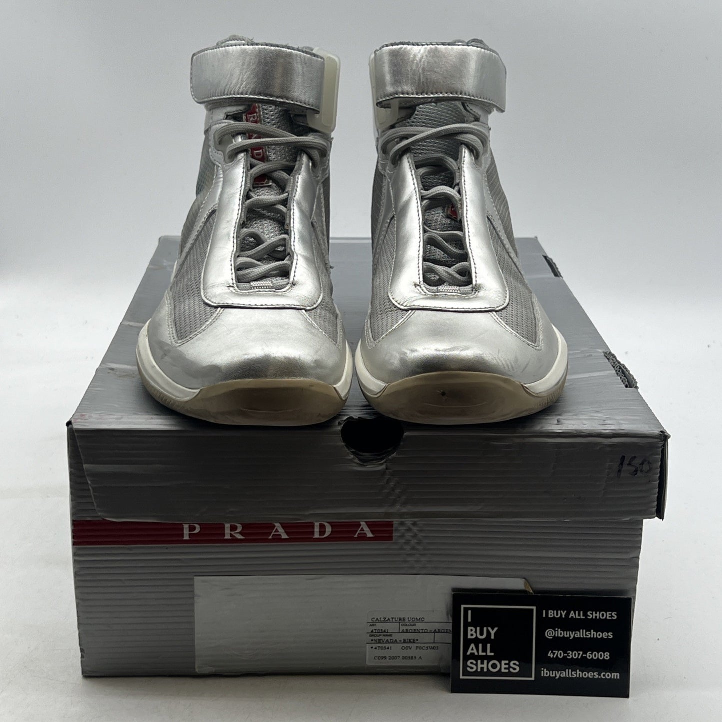 Size 6 - PRADA SPORT America's Cup Silver Leather Nylon Mesh Ankle Sneakers