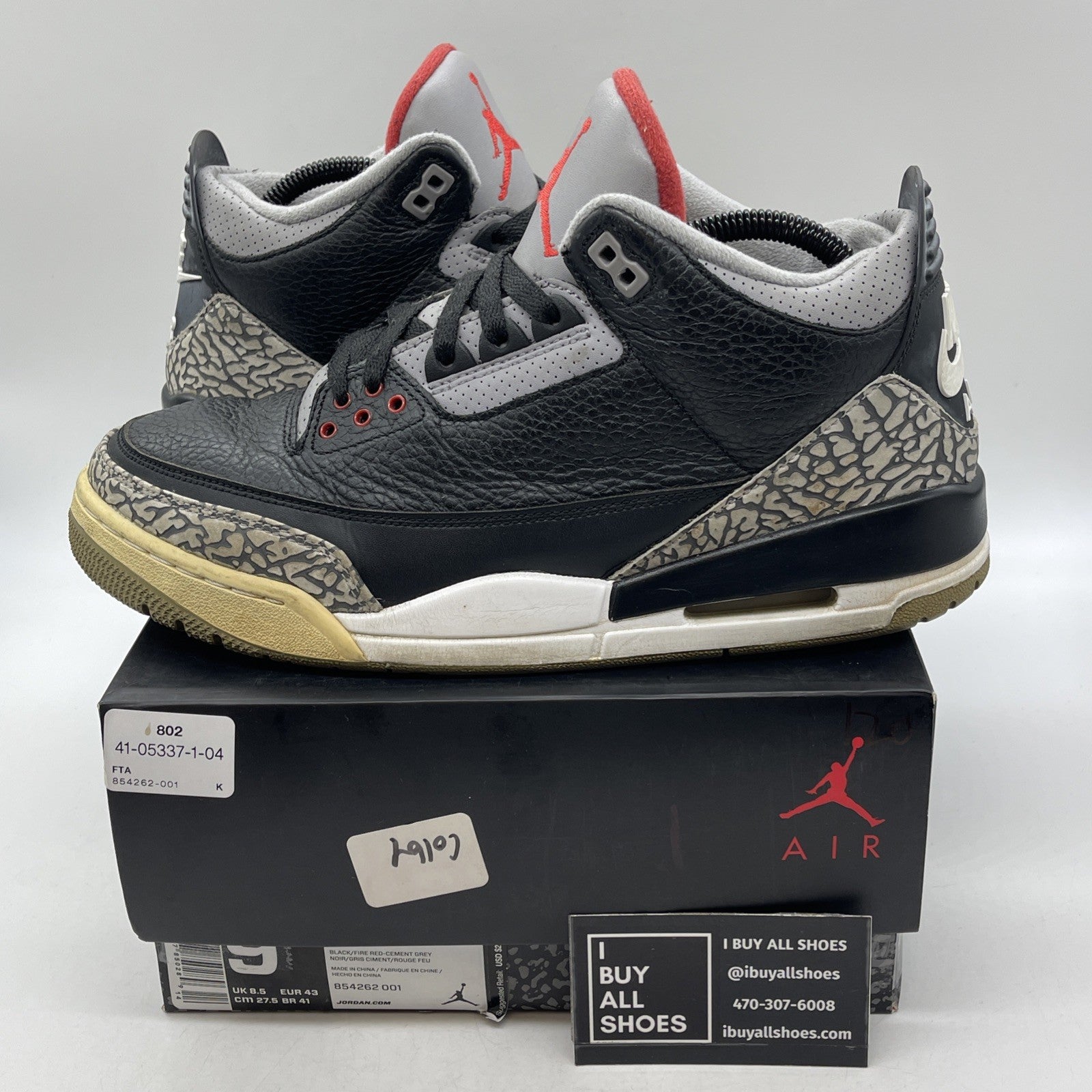 Size 9.5 - Air Jordan 3 Retro OG Mid Black Cement (854262-001)