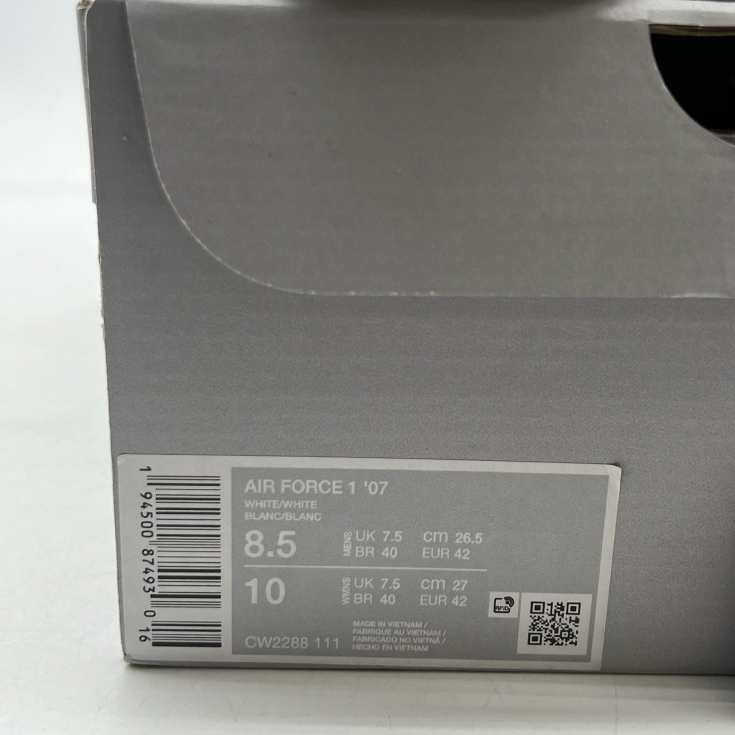 Size 8.5 - Nike Air Force 1 '07 Low Triple White (CW2288-111)
