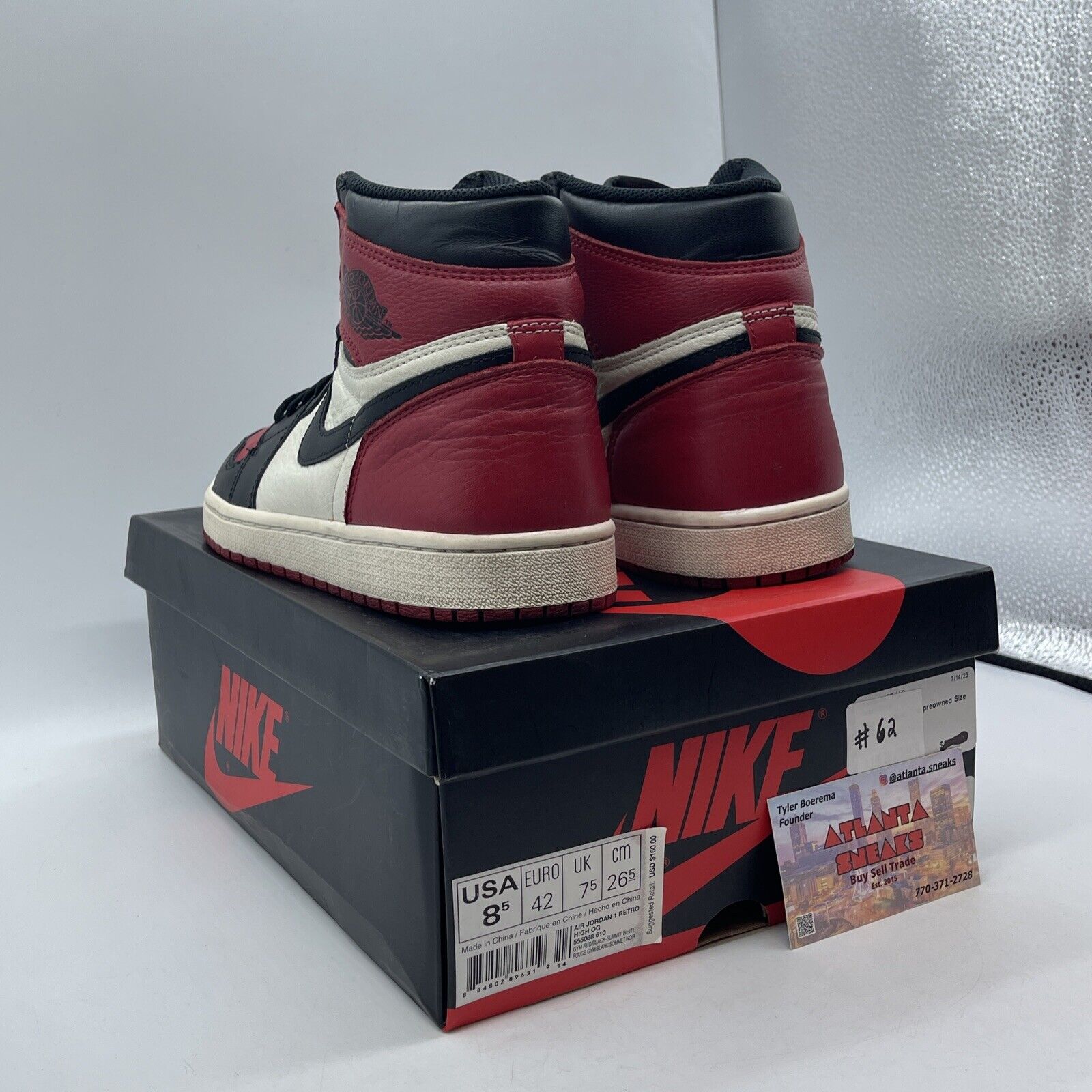 Size 8.5 - Jordan 1 Retro OG High Bred Toe Black Red White Leather (555088-610)