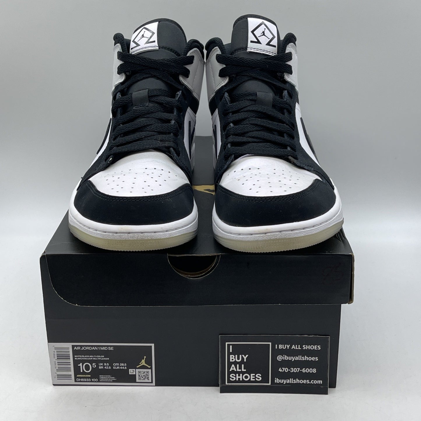 Size 10.5 - Jordan 1 Mid SE Diamond Black White Leather Suede (DH6933-100)