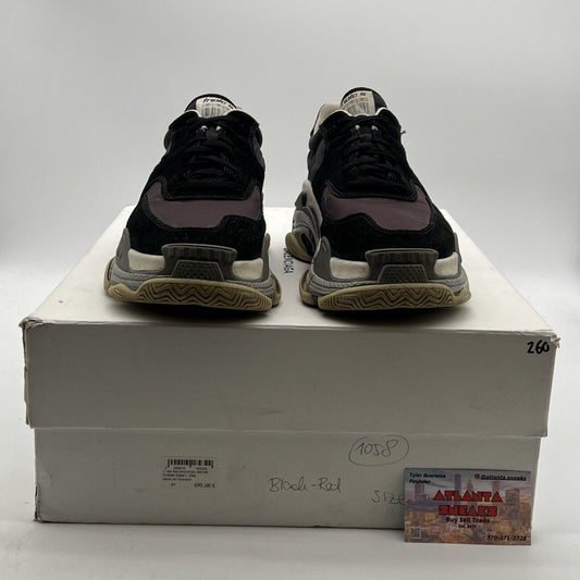 Size 8- Balenciaga Triple S Mens V2 Black Burgundy Nylon Speed Trainer