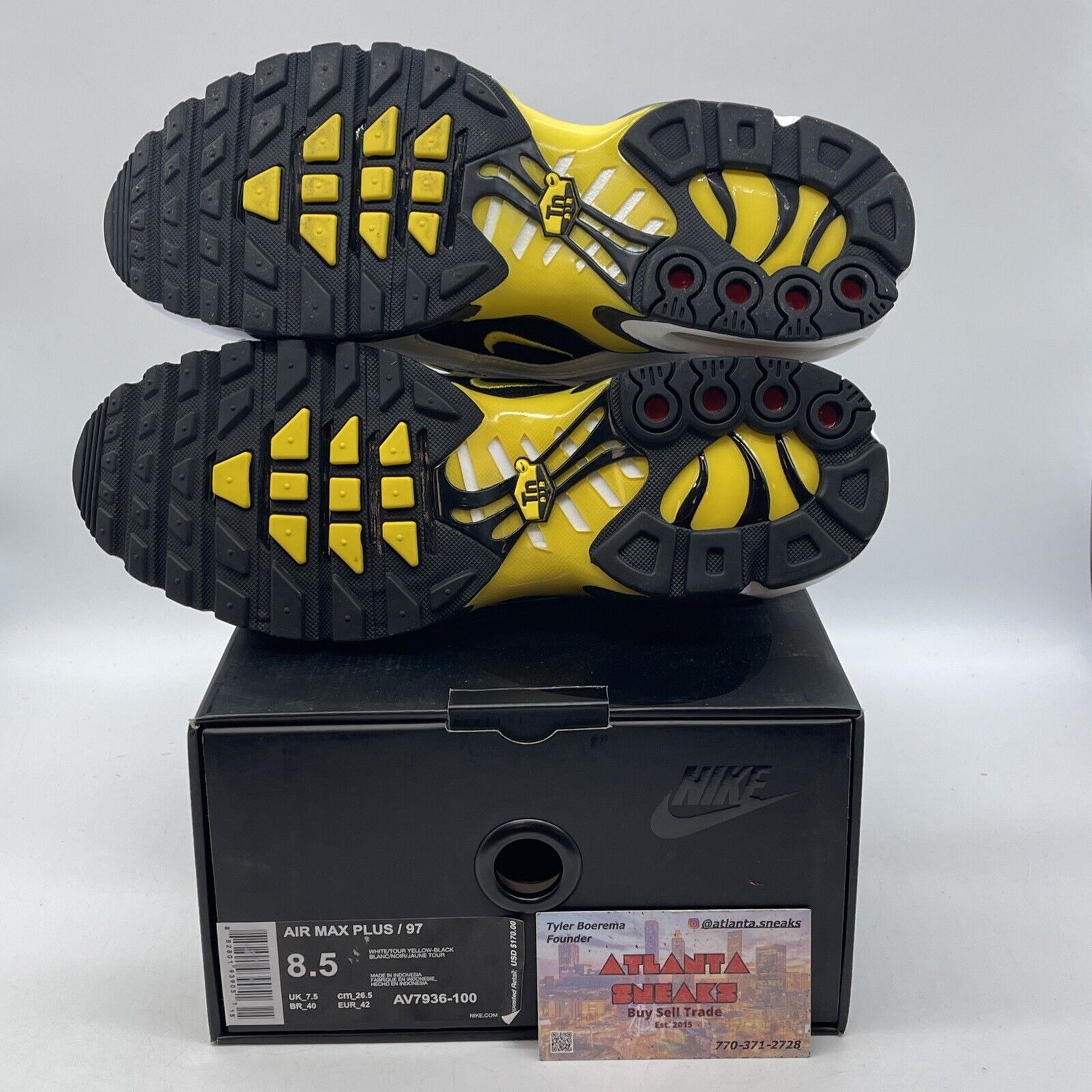 Size 8.5 - Nike Air Max Plus 97 Frequency Pack Yellow White Black (AV7936-100)