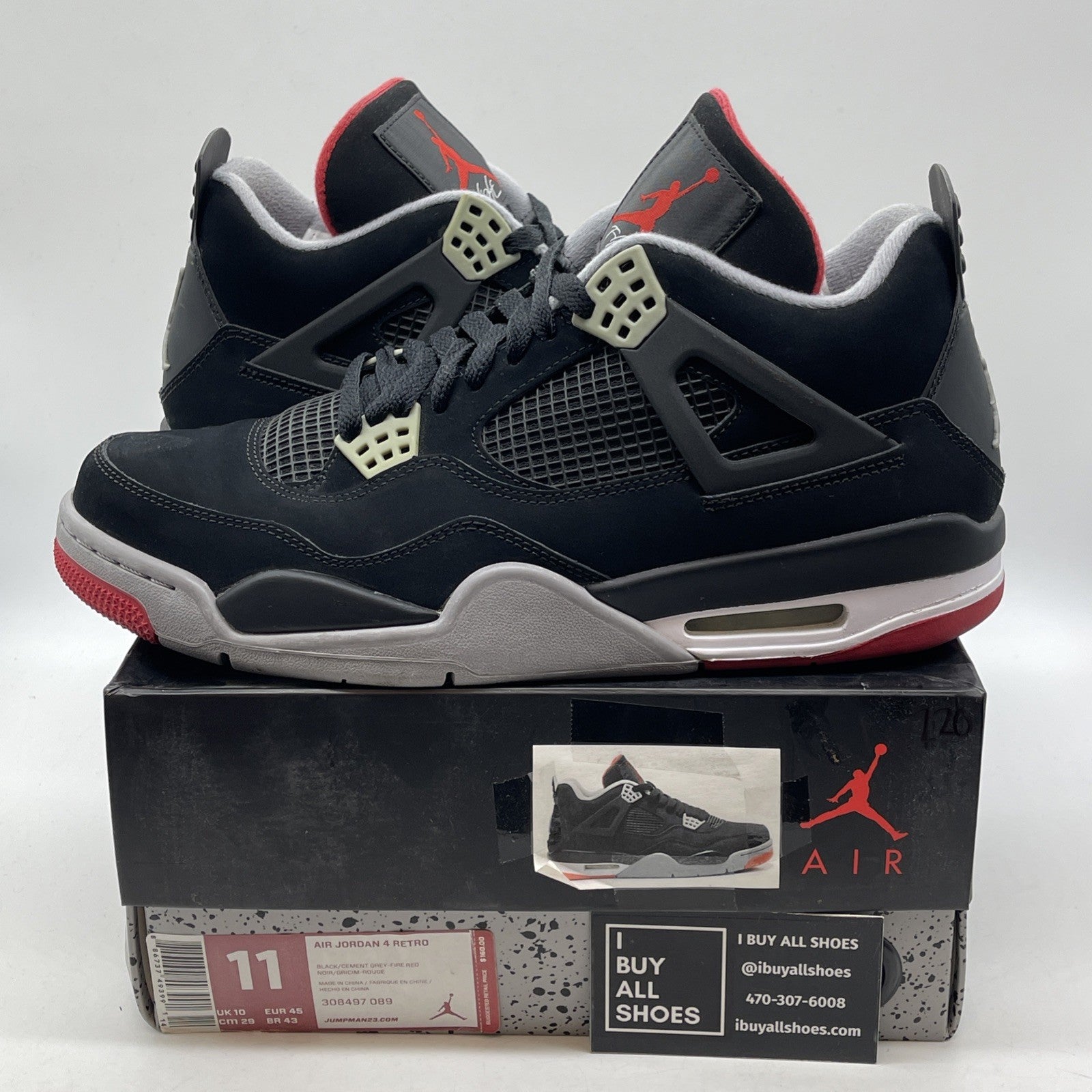 Size 11 - Jordan 4 Retro bred Black Red Suede (308497-089)