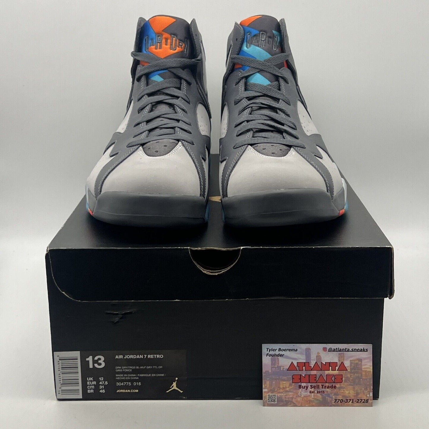 Size 13 - Air Jordan 7 Retro Barcelona Days Grey Blue Orange Suede (304775-016)