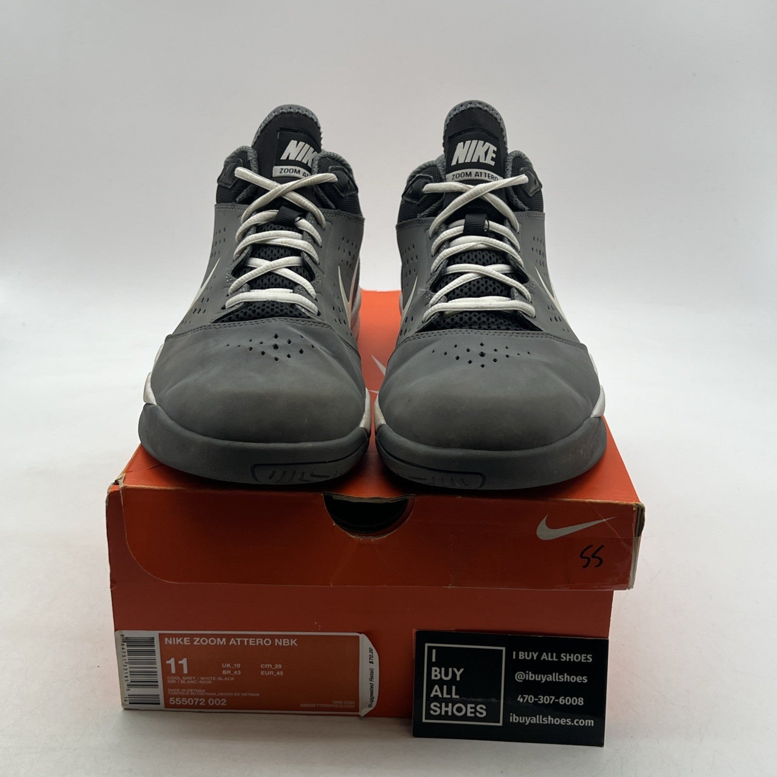 Size 11 - Nike Zoom Attero Sneakers Mens Gray & White (555072-002)