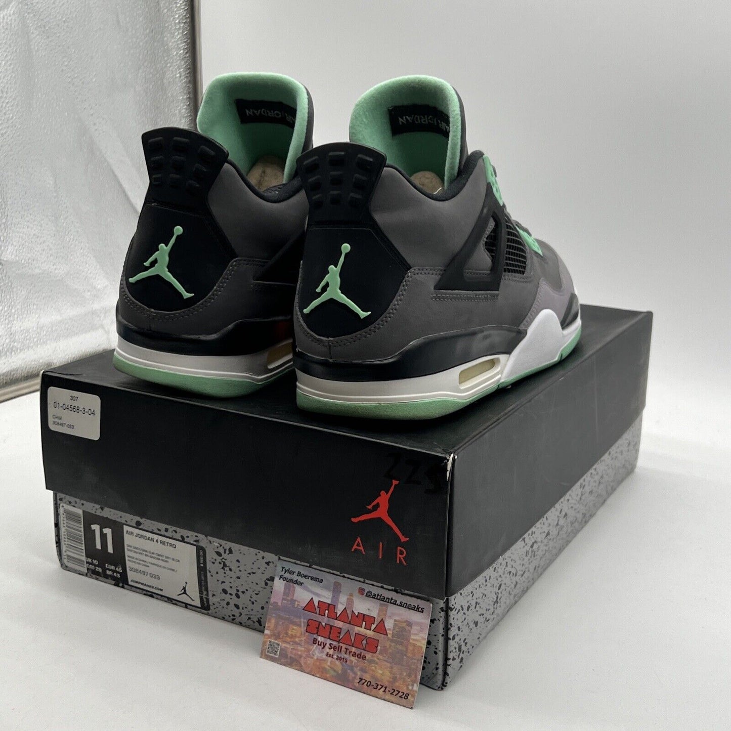 Size 11 - Jordan 4 Retro Green Glow 2013 Grey White Black Suede (308497-033)