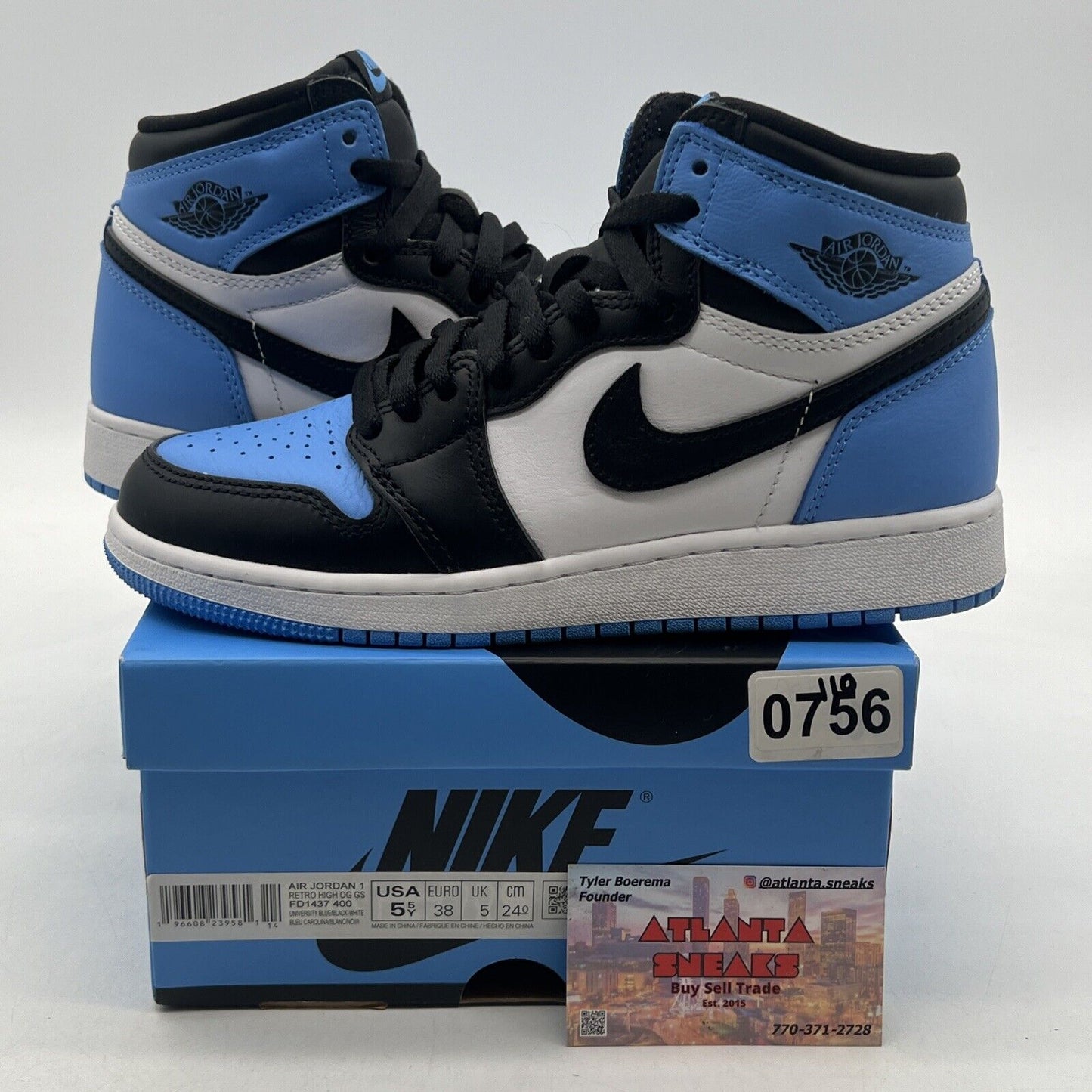 Size 5.5Y - Jordan 1 High Retro OG  University Blue /Black-White