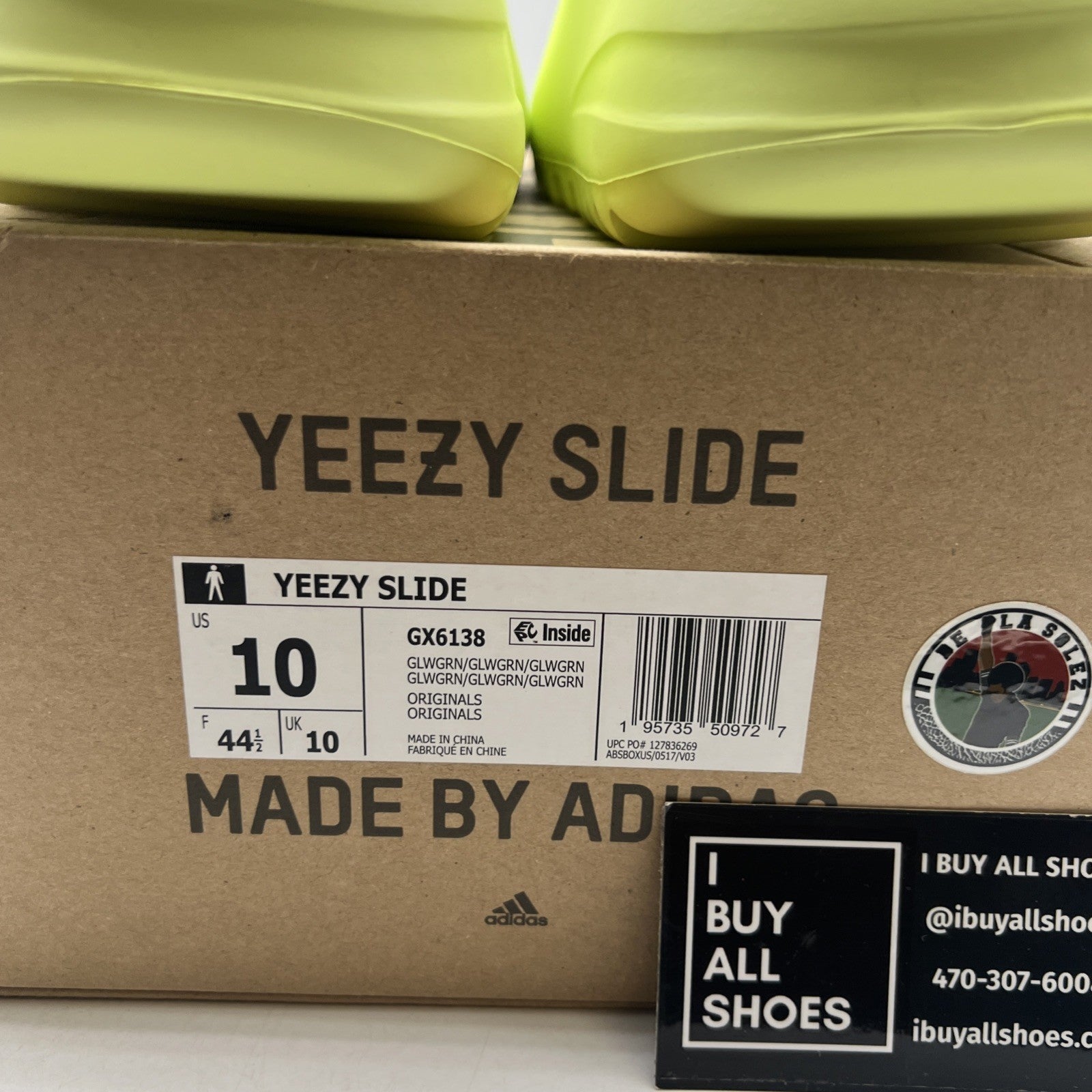 Size 10 - Adidas Yeezy Men's Slides Glow Green (GX6138)
