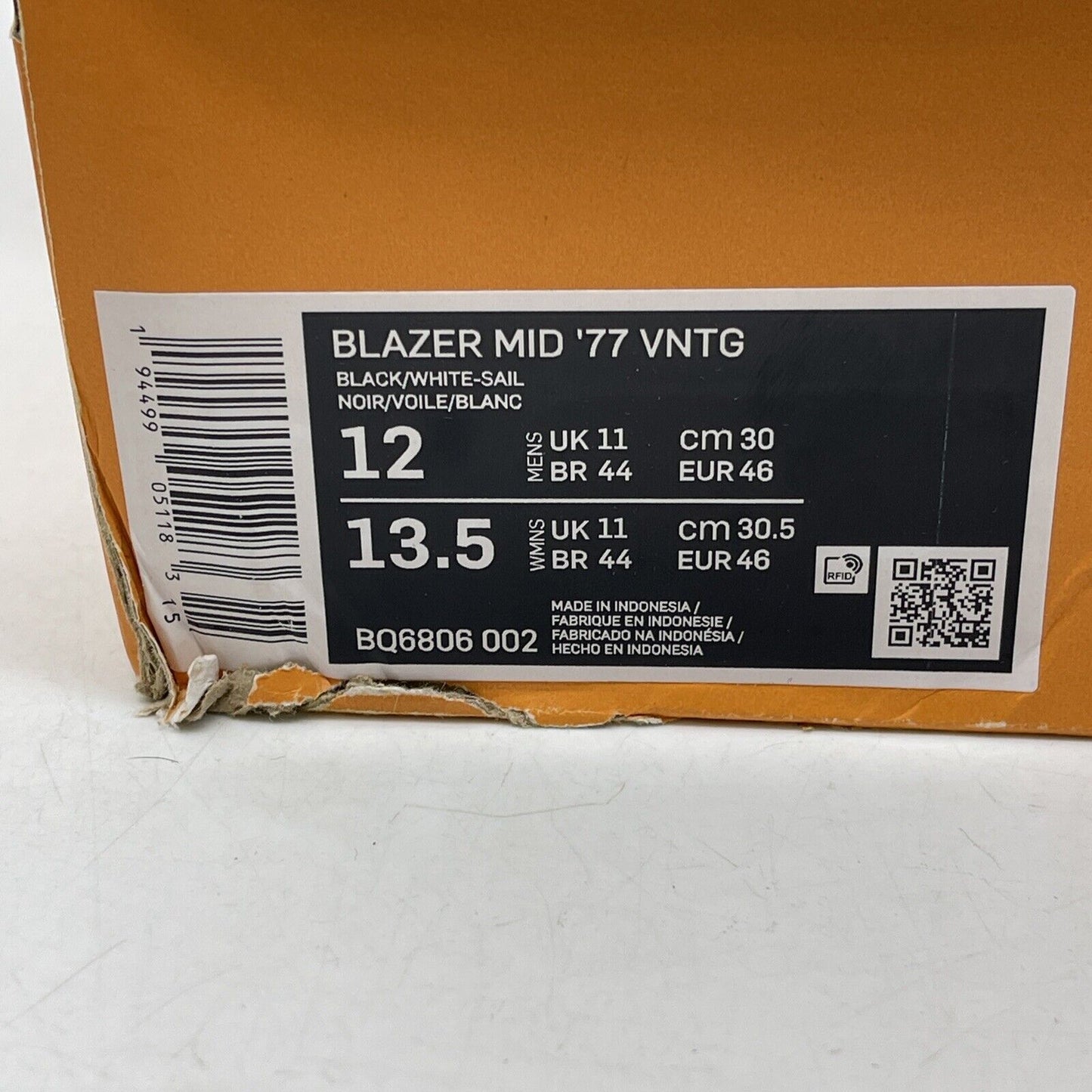 Size 12 - Nike Blazer '77 Leather Mid Black White (BQ6806-002)