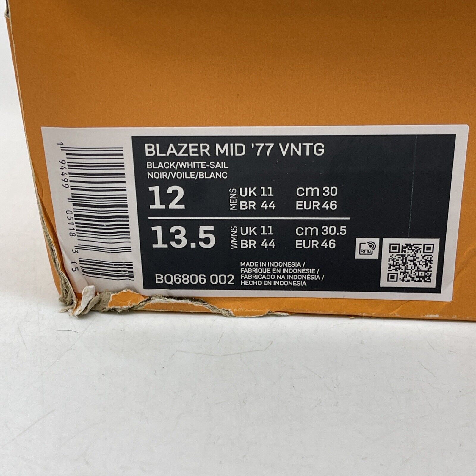 Size 12 - Nike Blazer '77 Leather Mid Black White (BQ6806-002)