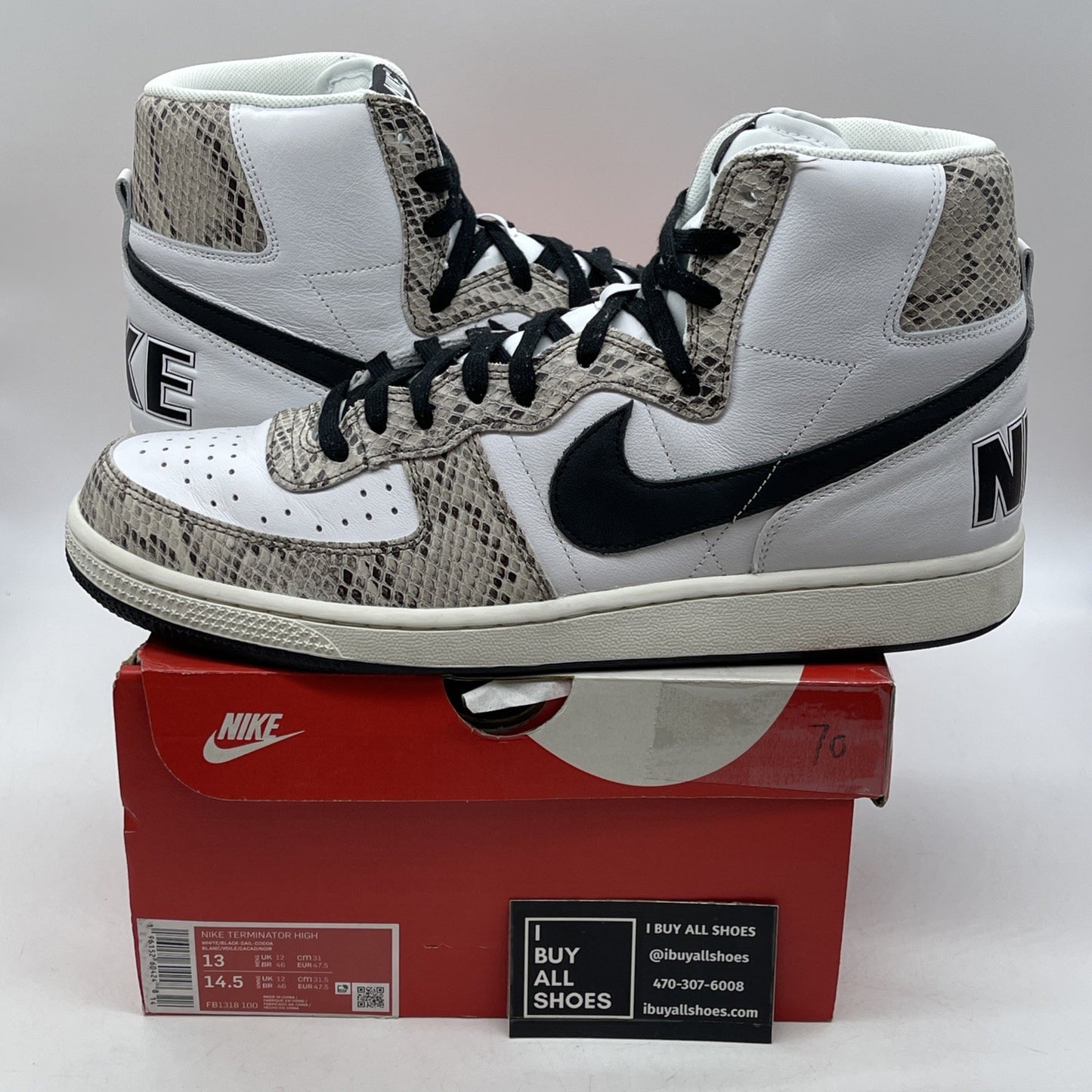 Size 13 - Nike Terminator High Cocoa Snake Black White Leather (FB1318-100)