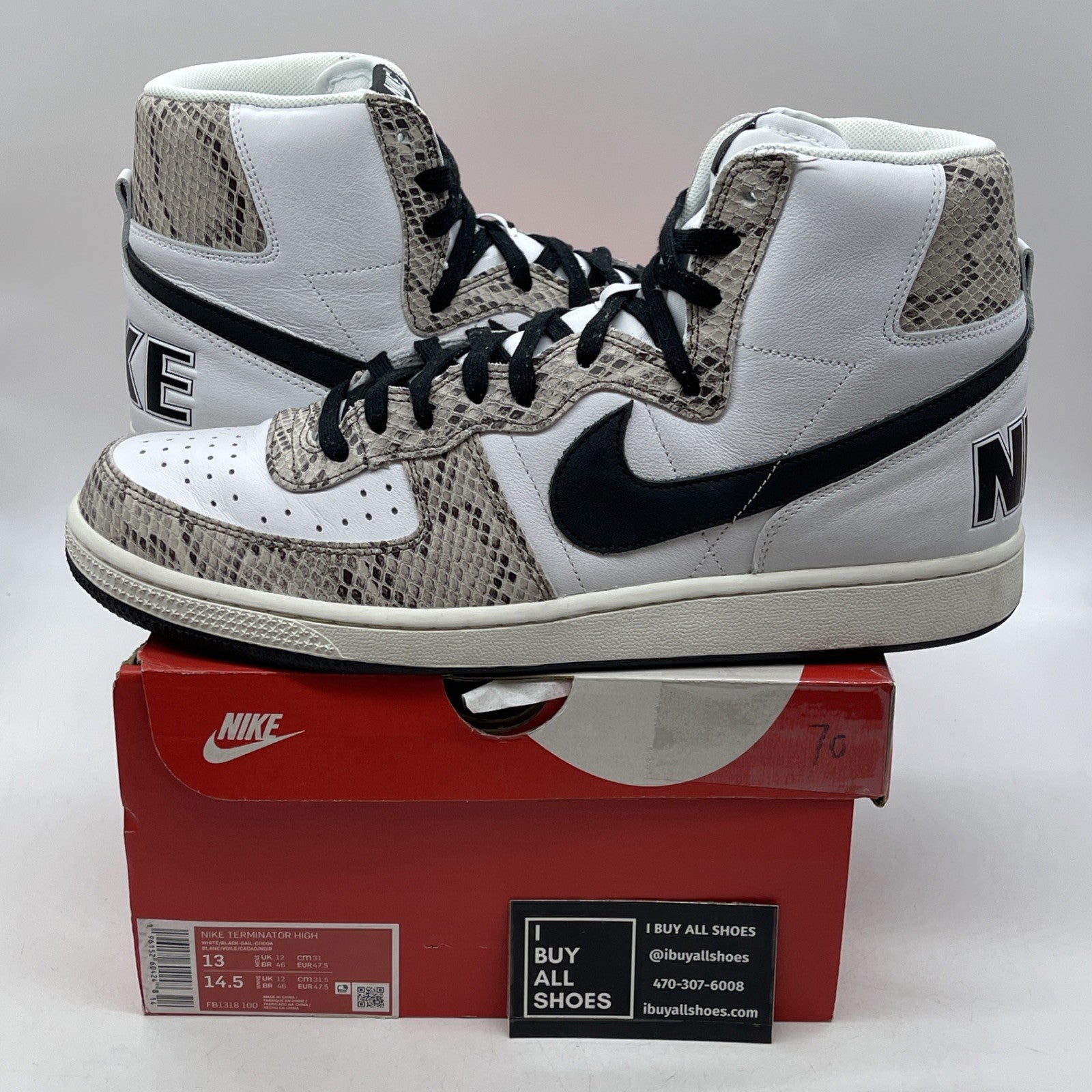 Size 13 - Nike Terminator High Cocoa Snake Black White Leather (FB1318-100)