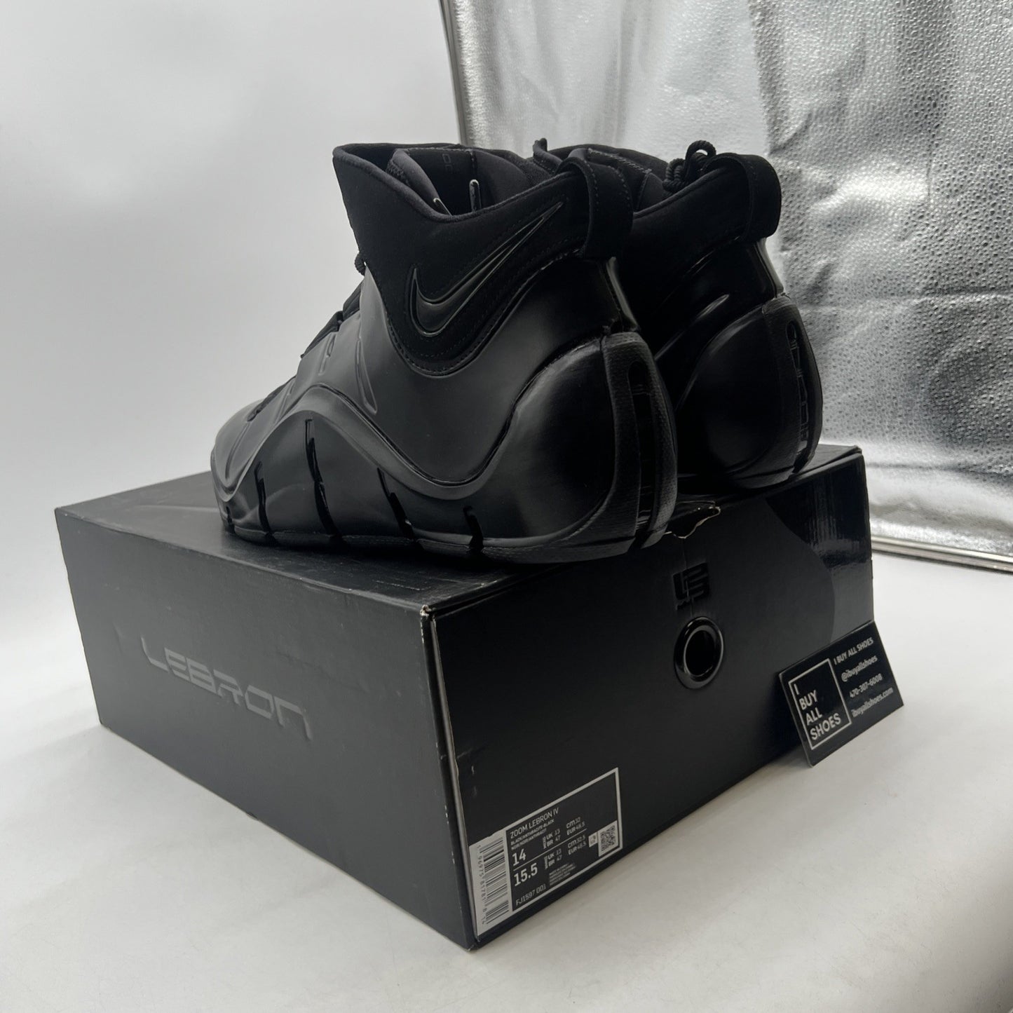 Size 14 - Nike Lebron IV 4 Mens Black Anthracite Triple Black Shoes (FJ1597-001)
