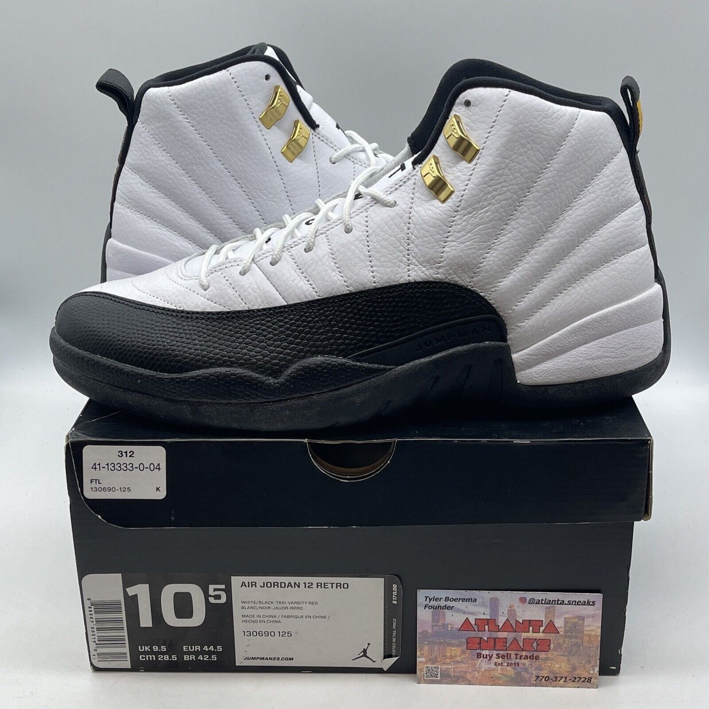 Size 10.5 - Jordan 12 Retro taxi release 2013 Black White Leather (130690-125)